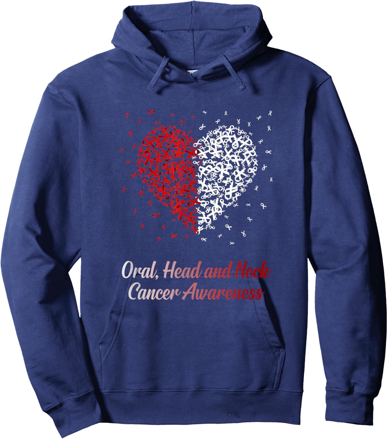 Burgundy White Heart Ribbon Oral Head Neck Cancer Awareness Hoodie - Hoodie | Navy