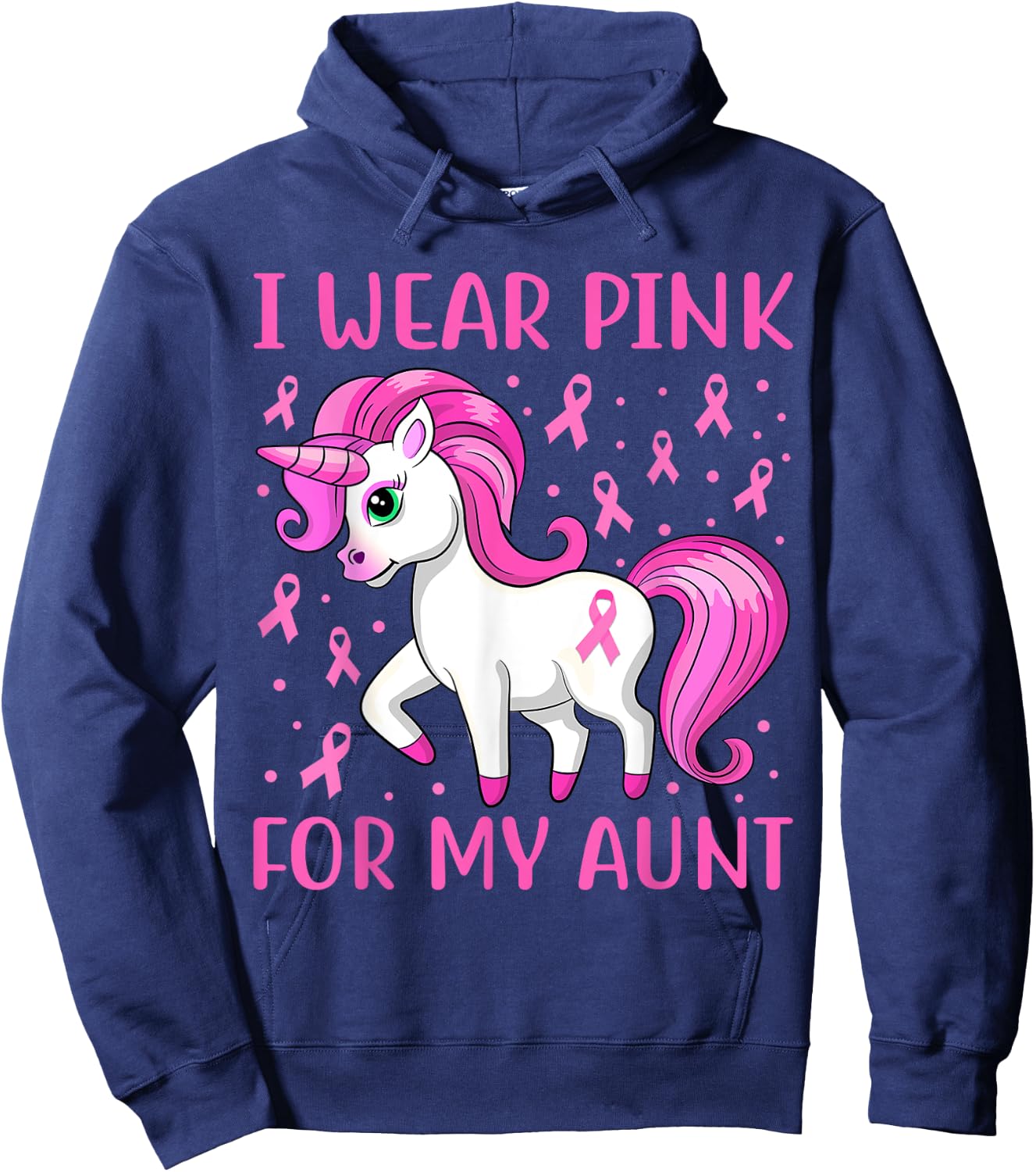 Unicorn Pink Ribbon I Wear Pink For My Aunt Breast Cancer Hoodie - Hoodie | Navy