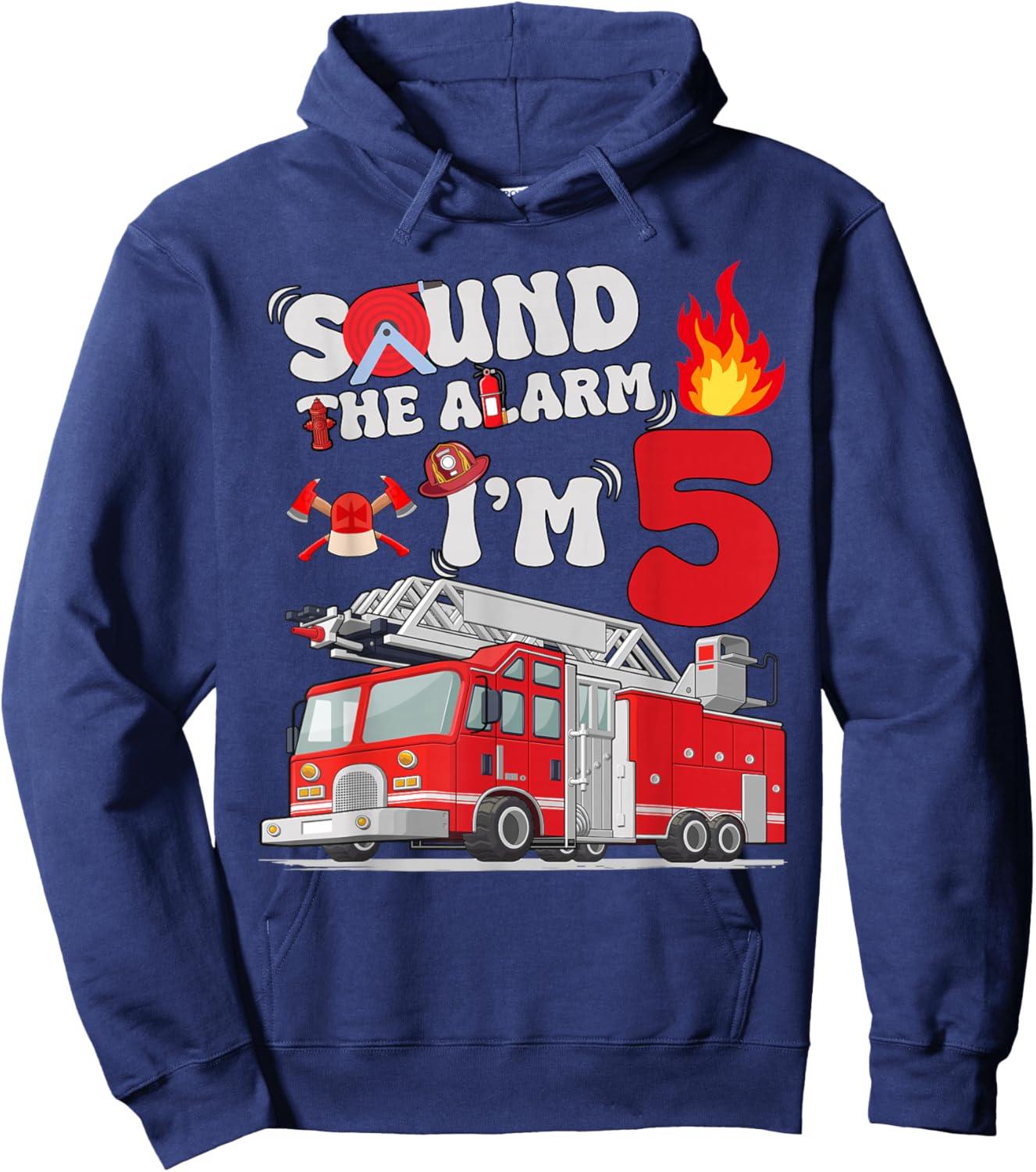 Sound The Alarm I'm 5 One Truck 5th Birthday Boys Party Hoodie - Hoodie | Navy