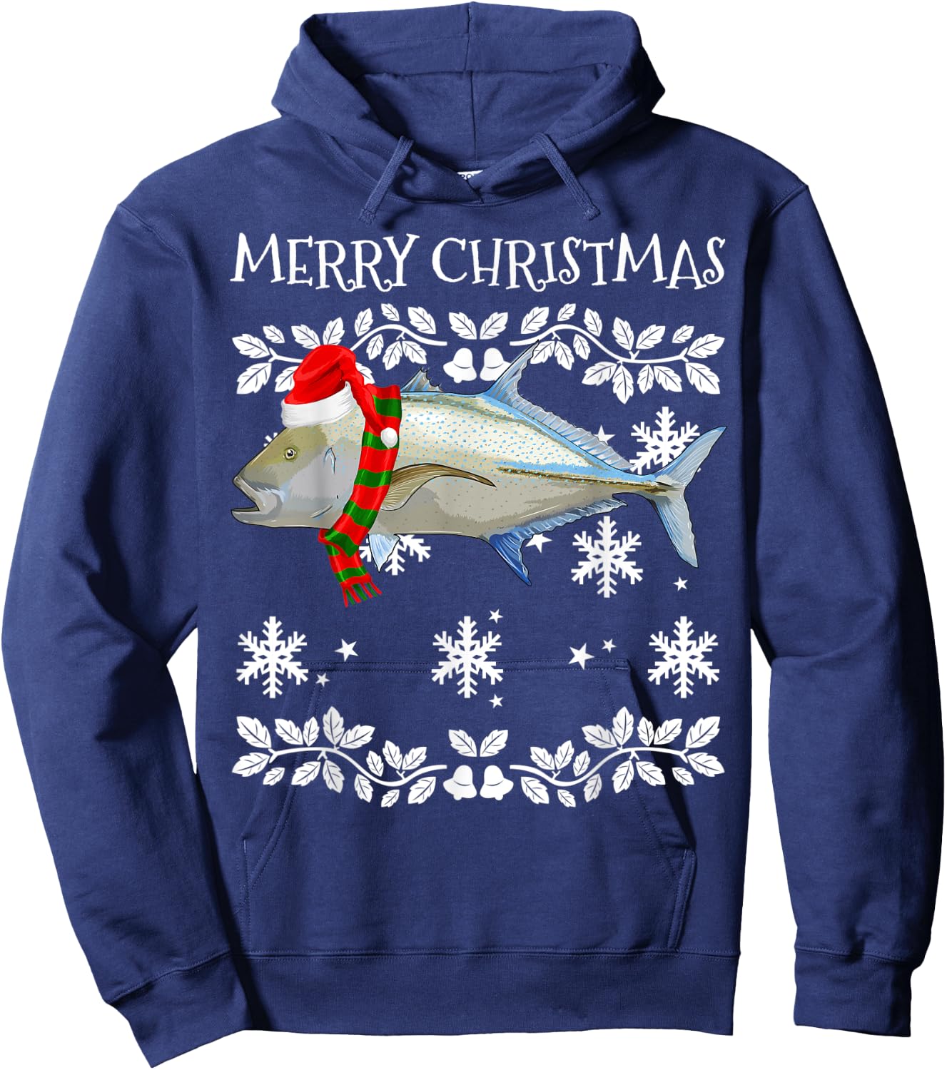 Fish Merry Christmas Ornament Bluefin Trevally Ugly Xmas Hoodie - Hoodie | Navy