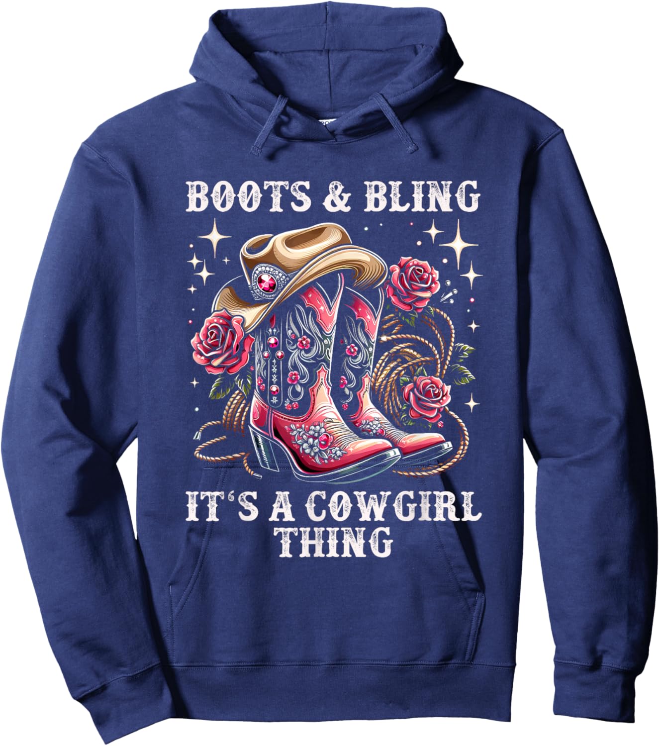 Rodeo Girls Women Cowboy Boots And Bling Its A Cowgirl Thing Hoodie - Hoodie | Navy