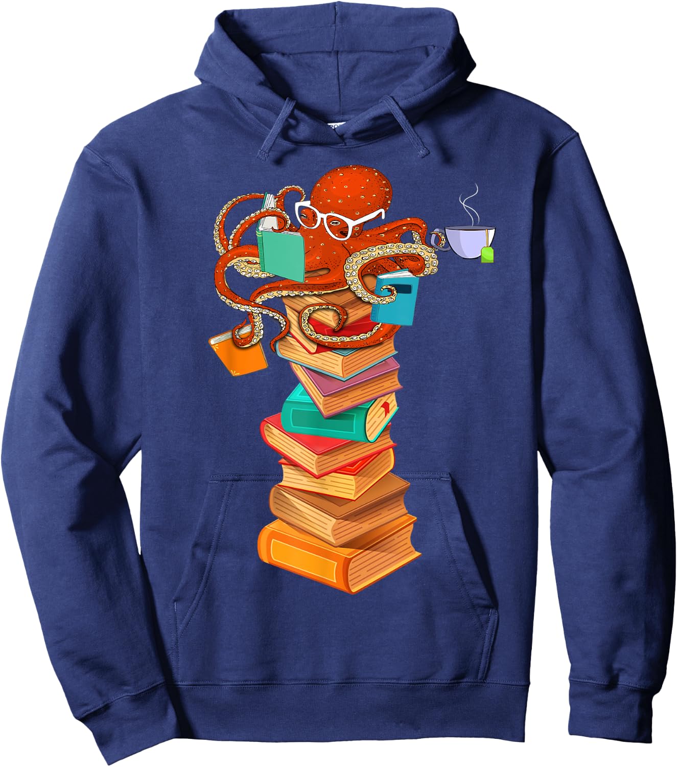 Reading Octopus Tea Coffee Book Lover Bookworm Reader Funny Hoodie - Hoodie | Navy