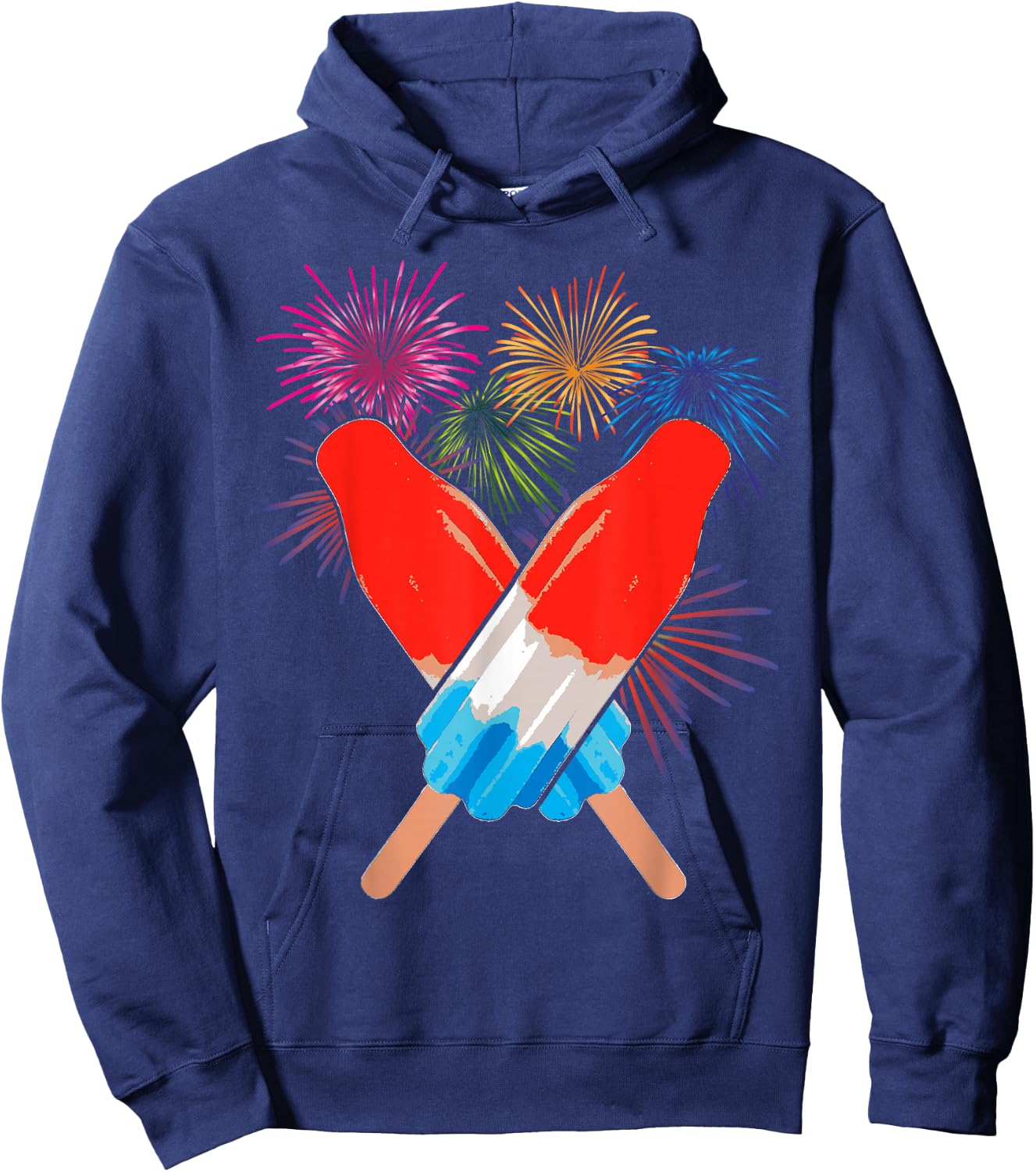 Memorial Day 4th of July Holiday Patriotic Rocket Pop Hoodie - Hoodie | Navy