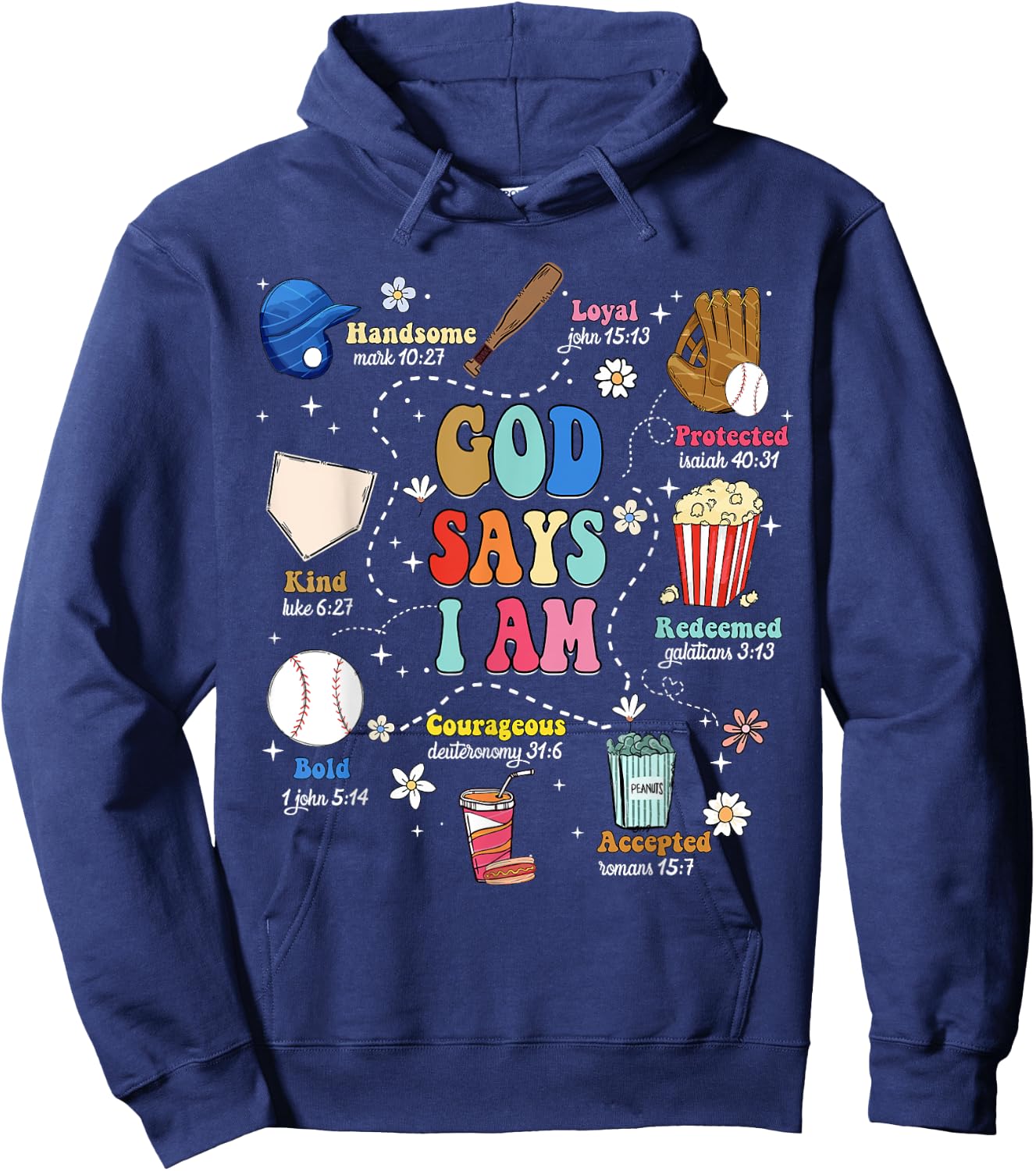 God Says I Am Bible Verse Baseball Christian Men Women Kids Hoodie - Hoodie | Navy