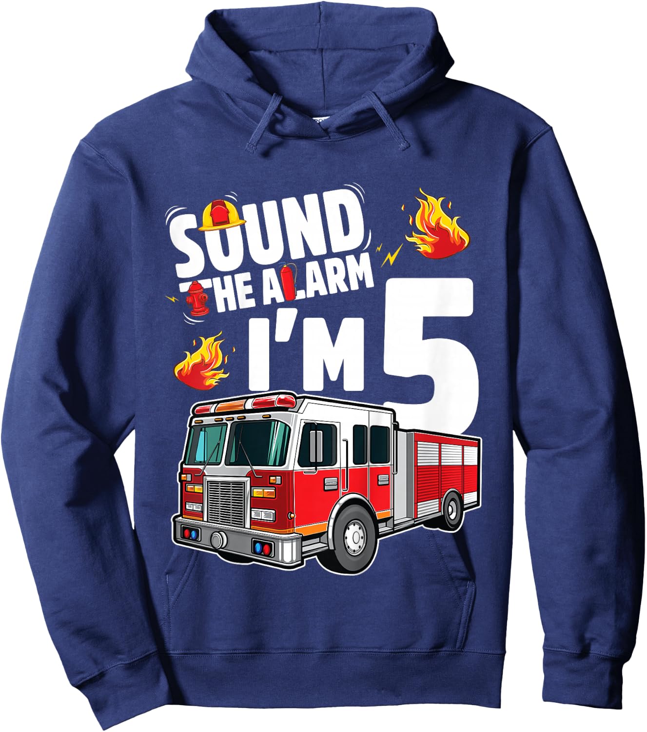 Fire Truck 5th Birthday Boy Firefighter 5 Year Old Hoodie - Hoodie | Navy