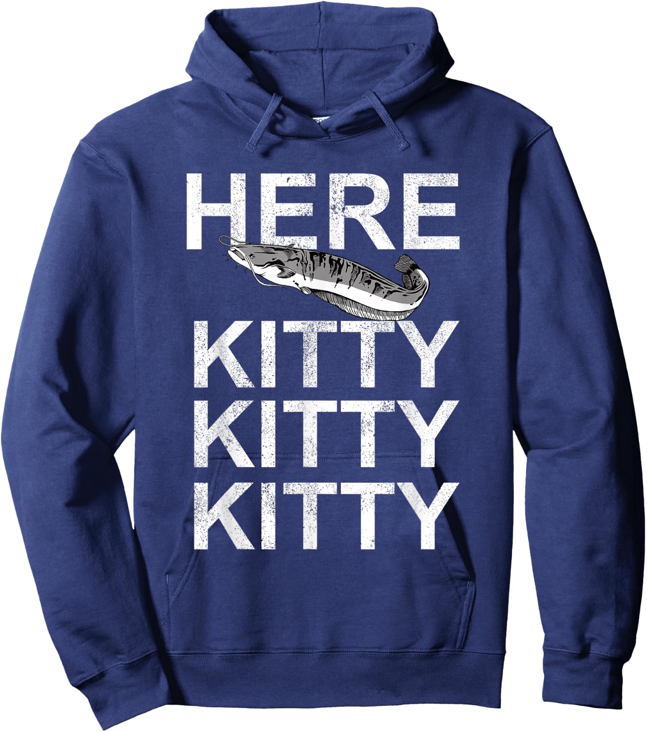 Here Kitty | Cat Fisherman Angler Funny Fishing Lover Hoodie - Hoodie | Navy