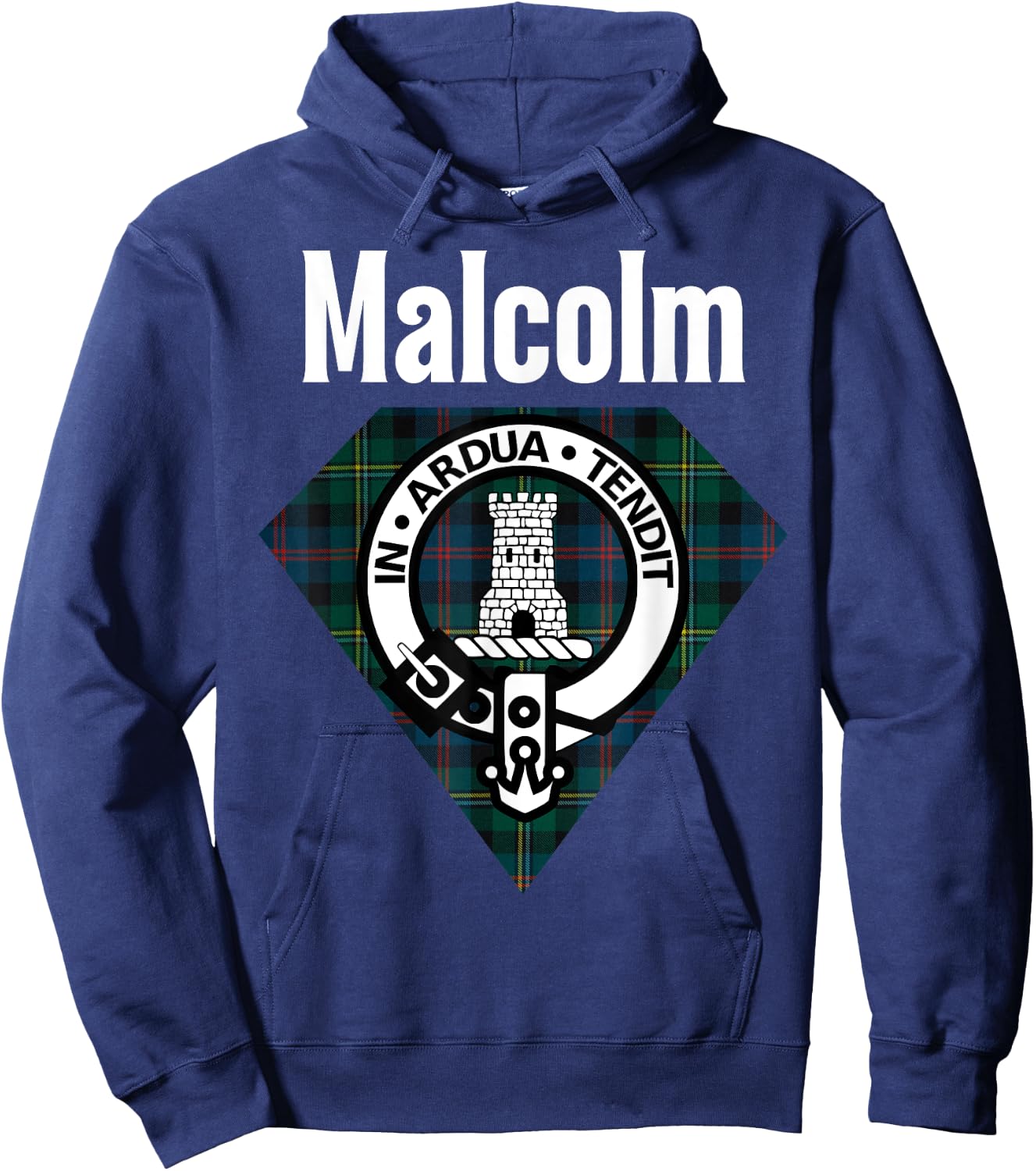 Malcolm Clan Scottish Name Coat Of Arms Tartan Hoodie - Hoodie | Navy