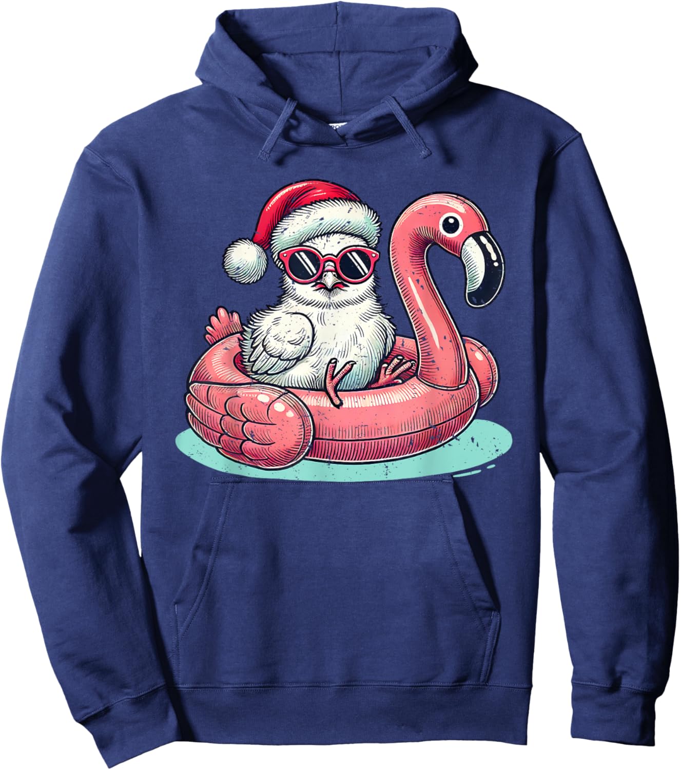 Christmas in July Silkie Chicken Mom Santa Flamingo Floatie Hoodie - Hoodie | Navy
