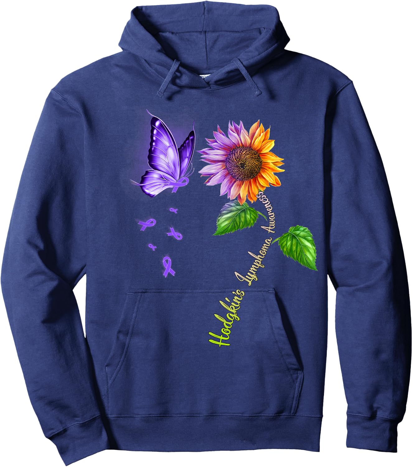 Butterfly Sunflower Hodgkin's Lymphoma Awareness Hoodie - Hoodie | Navy