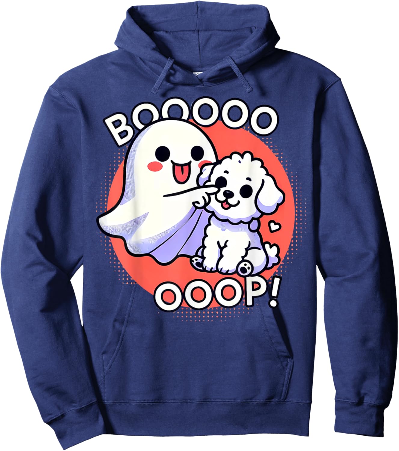 Funny Halloween Ghost Bichon Frise Dog Boop Puppy Humor Men Women Kids Hoodie - Hoodie | Navy