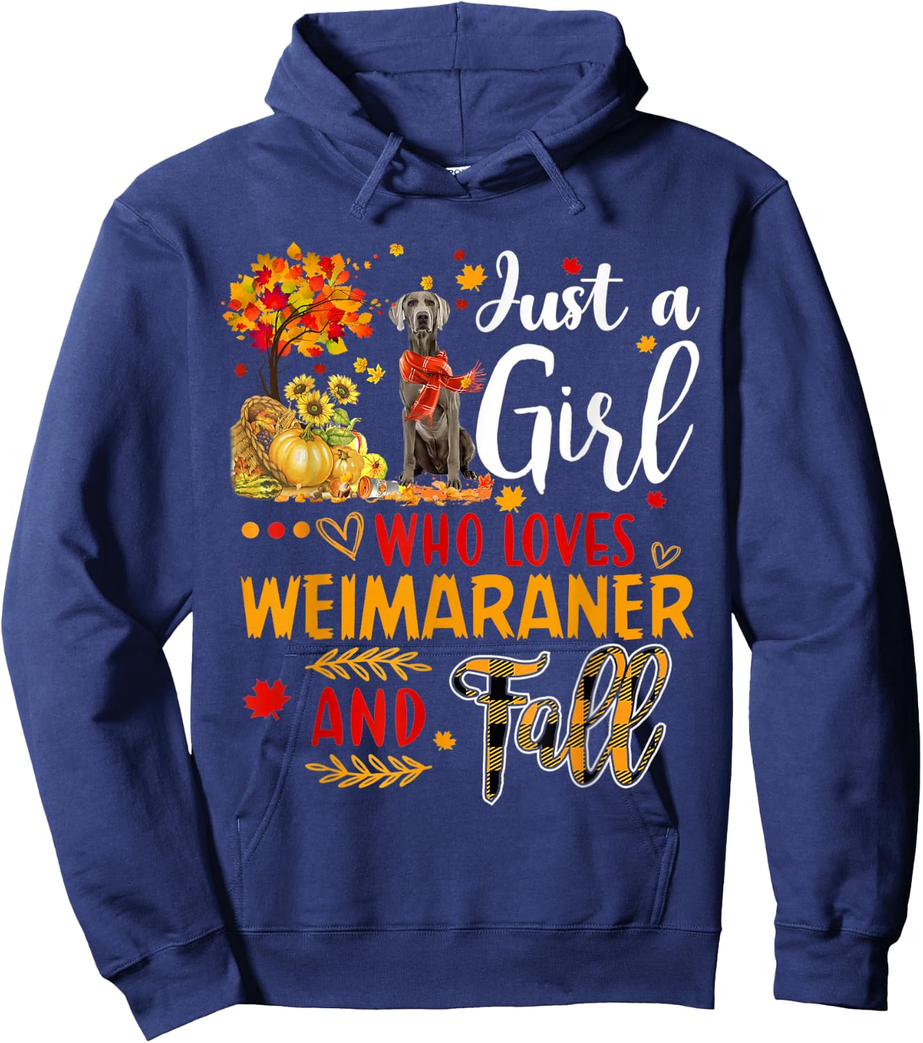 Autumn Tree Weimaraner Thanksgiving Pumpkin Dog Fall Leaf Hoodie - Hoodie | Navy