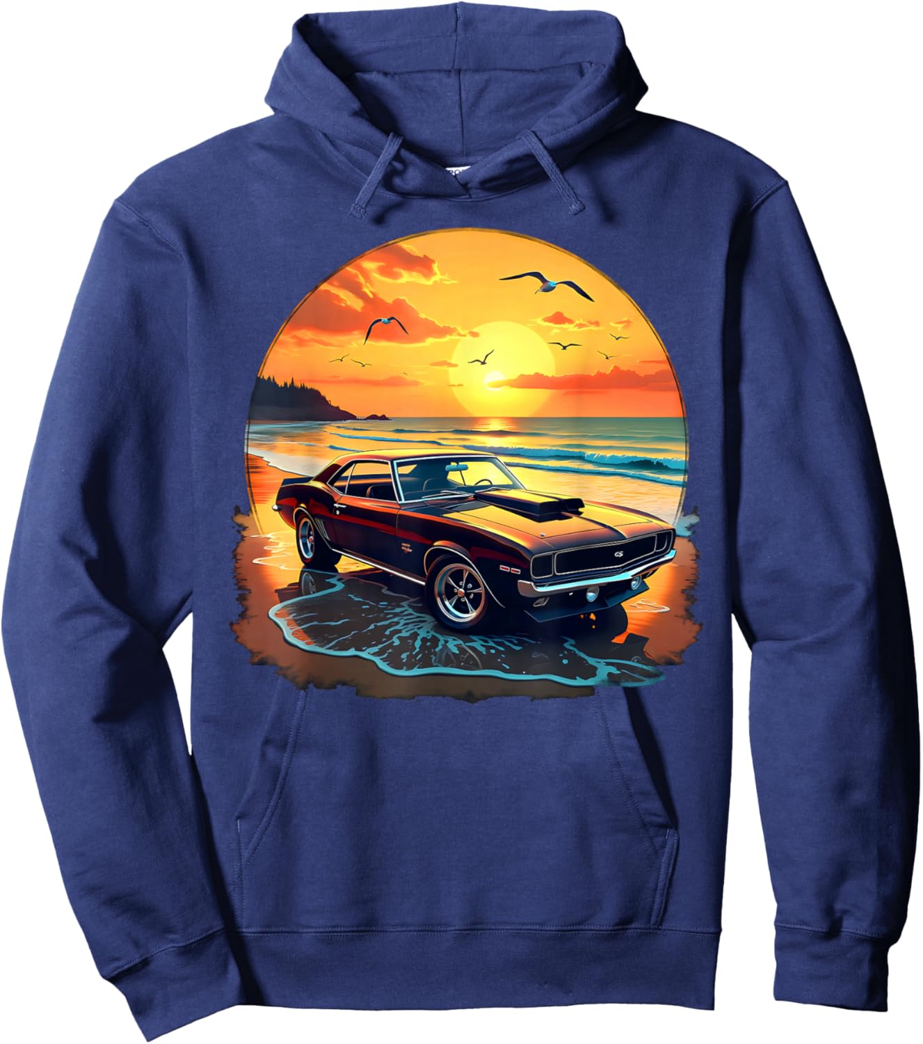 Classic Muscle Car Retro Vintage Style American Car Beach Hoodie - Hoodie | Navy