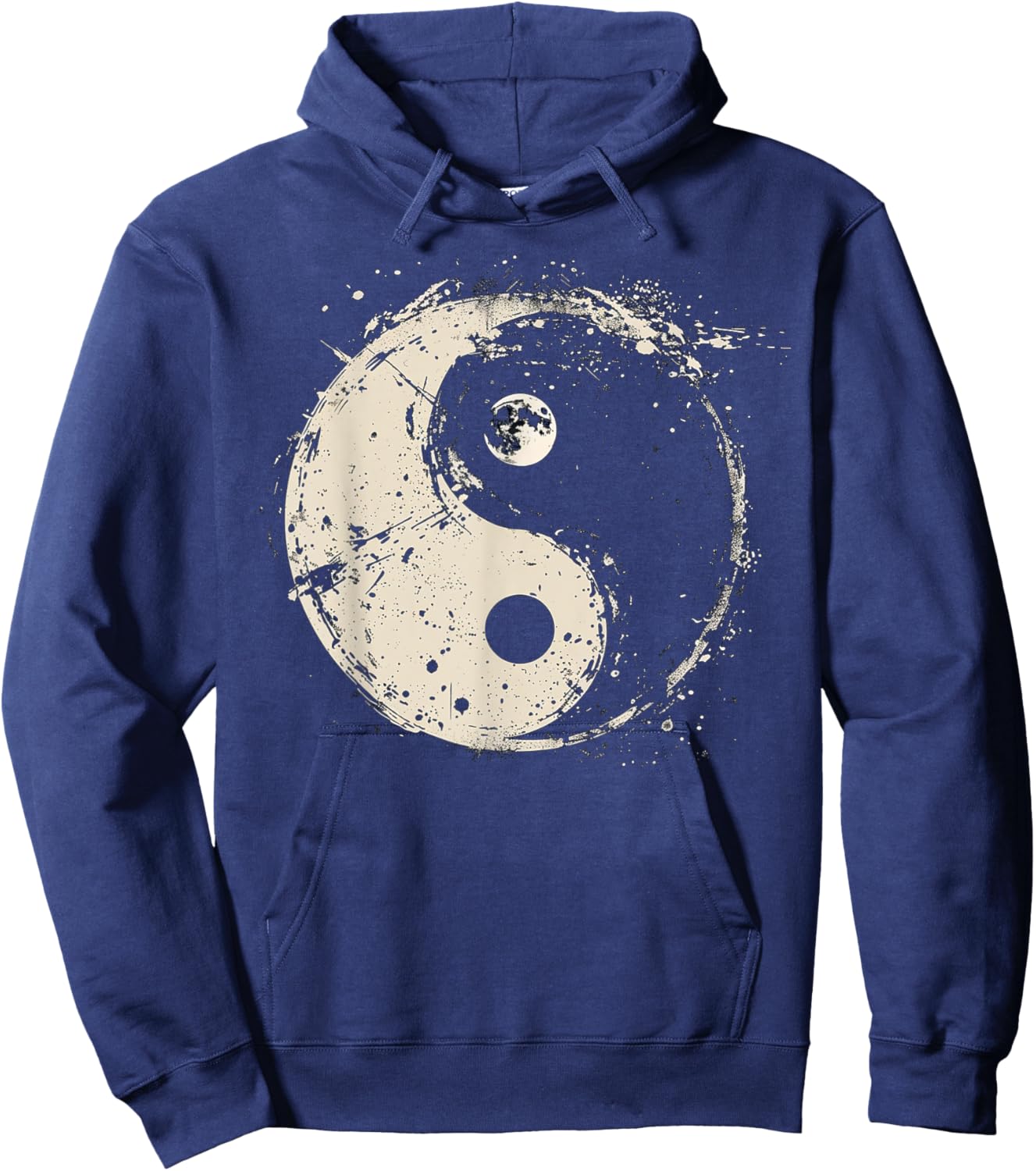 Distressed Yin Yang Moon Balance Spiritual Design Hoodie - Hoodie | Navy
