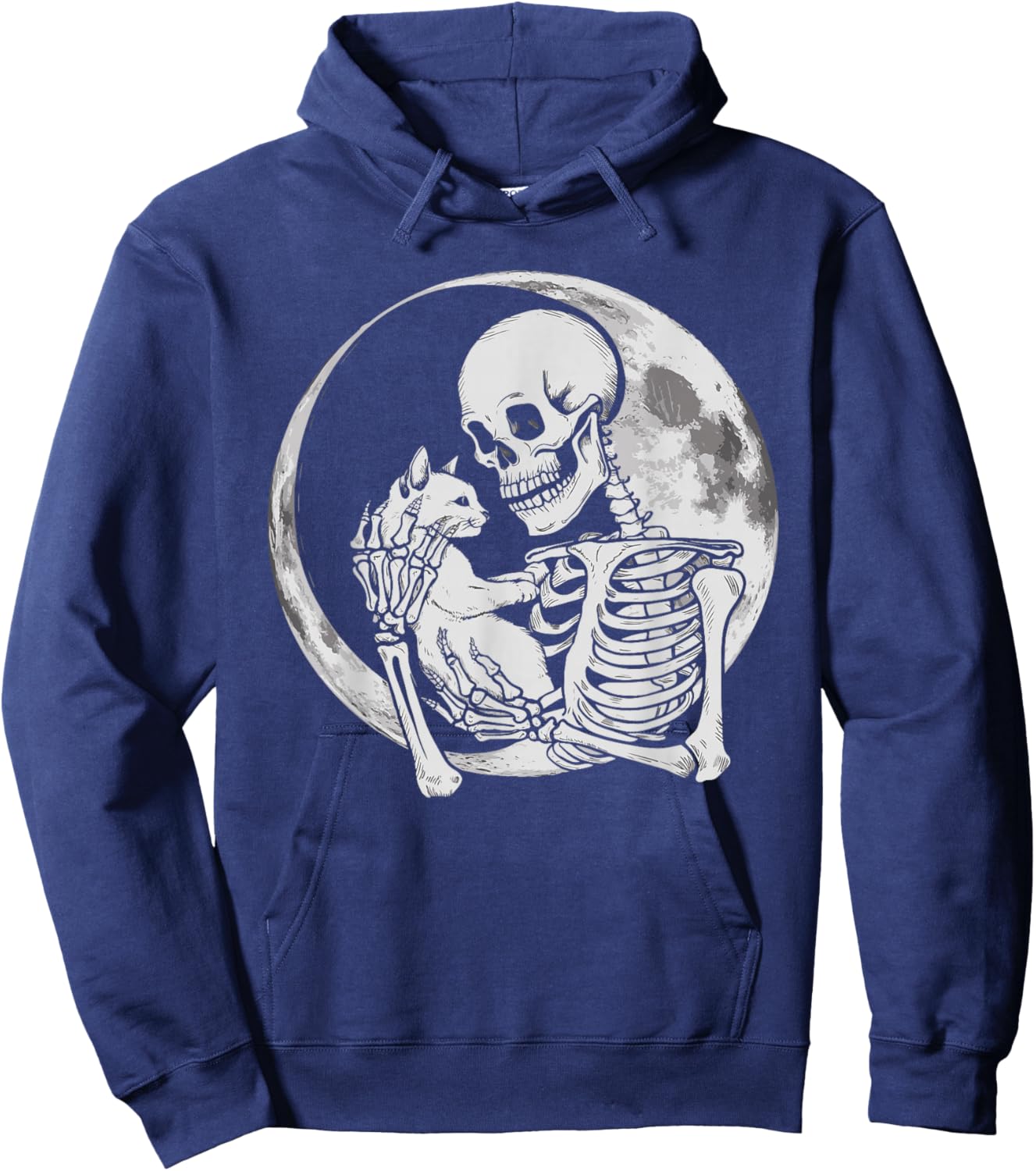 Skeleton Holding Cat Feline Women Kids Hoodie - Hoodie | Navy