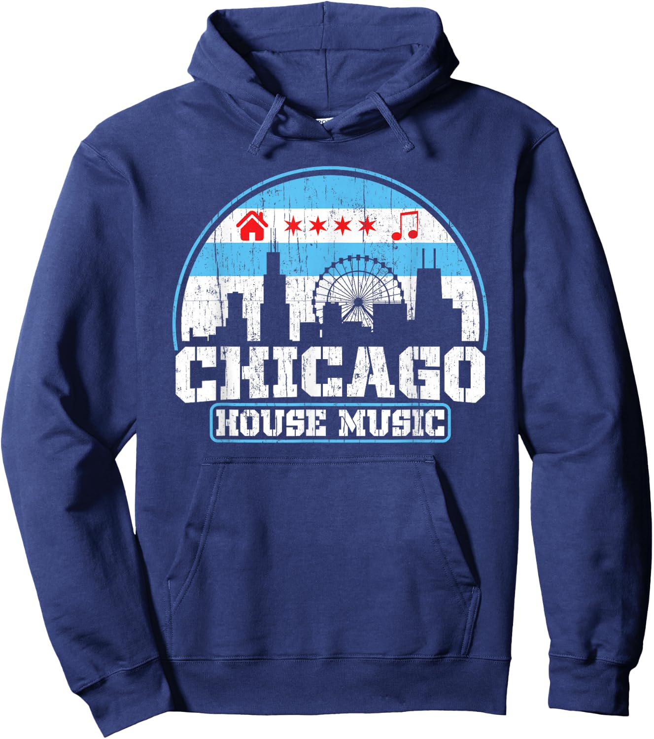 Chicago House Music Vintage Skyline DJ Gift Hoodie - Hoodie | Navy