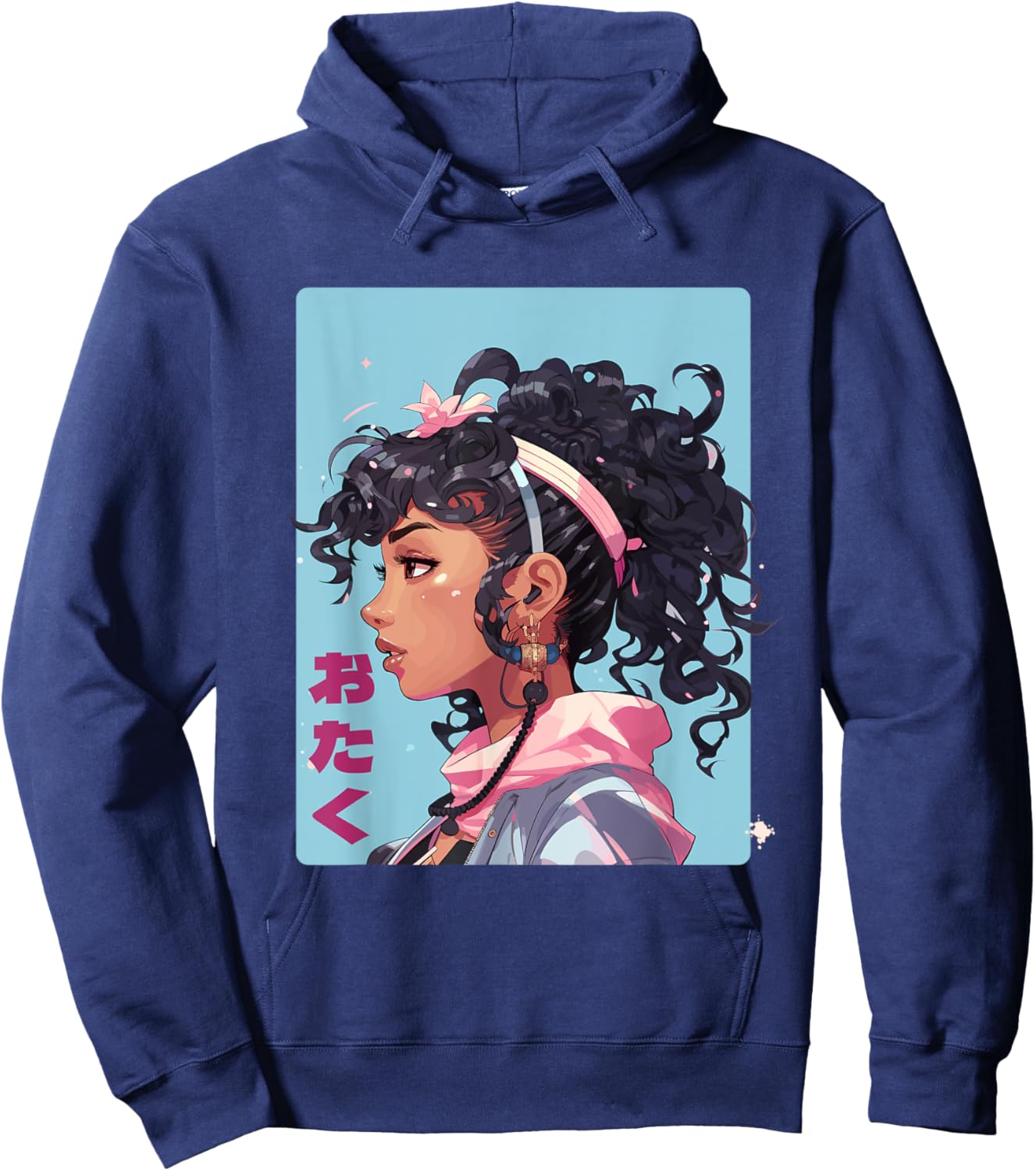 Black Manga Girl Japan Comic Otaku Anime Hoodie - Hoodie | Navy