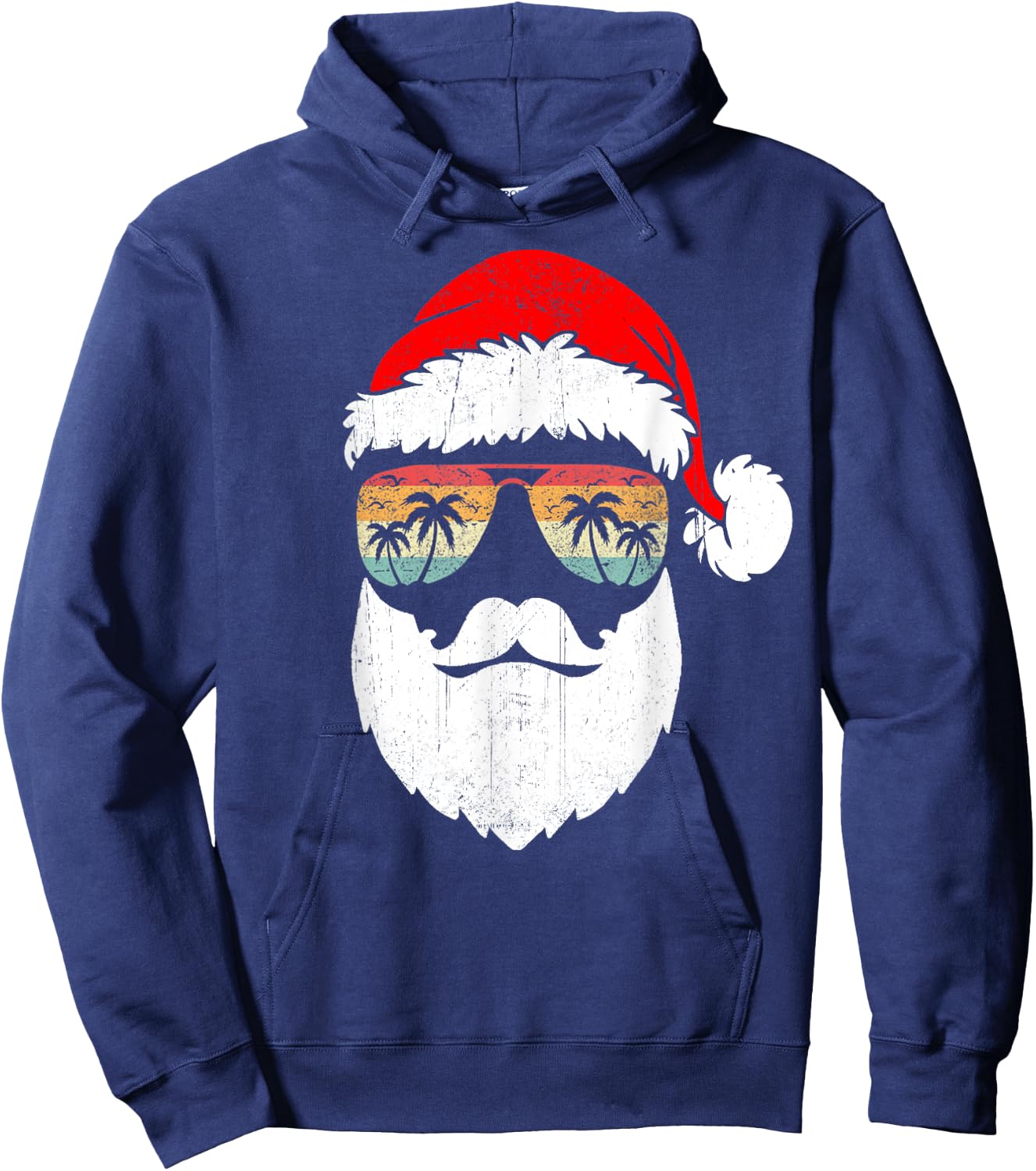 Santa Face Retro Sunglasses Hawaiian Christmas Xmas Tropical Hoodie - Hoodie | Navy