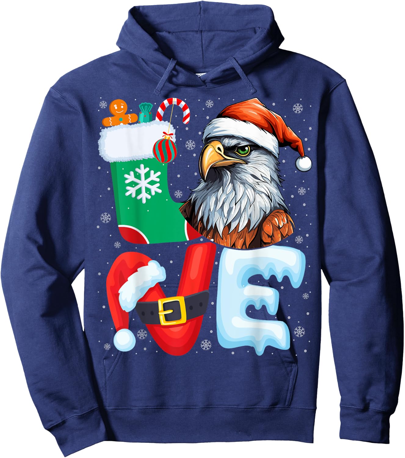 Hawk Birds Wearing Santa Hat Xmas Holiday Hawk Christmas Hoodie - Hoodie | Navy