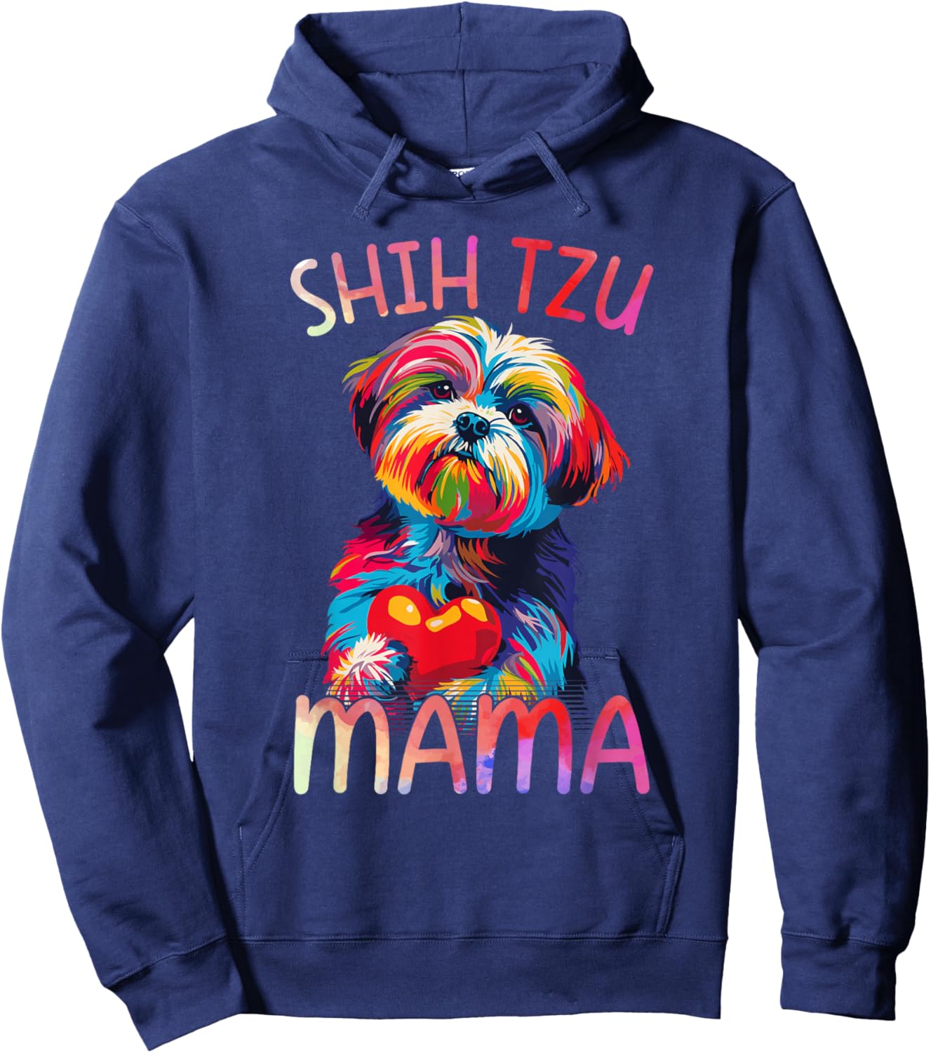 Shih Tzu Dog Lover Mama Heart Pop Art Shih Tzu Mom Hoodie - Hoodie | Navy