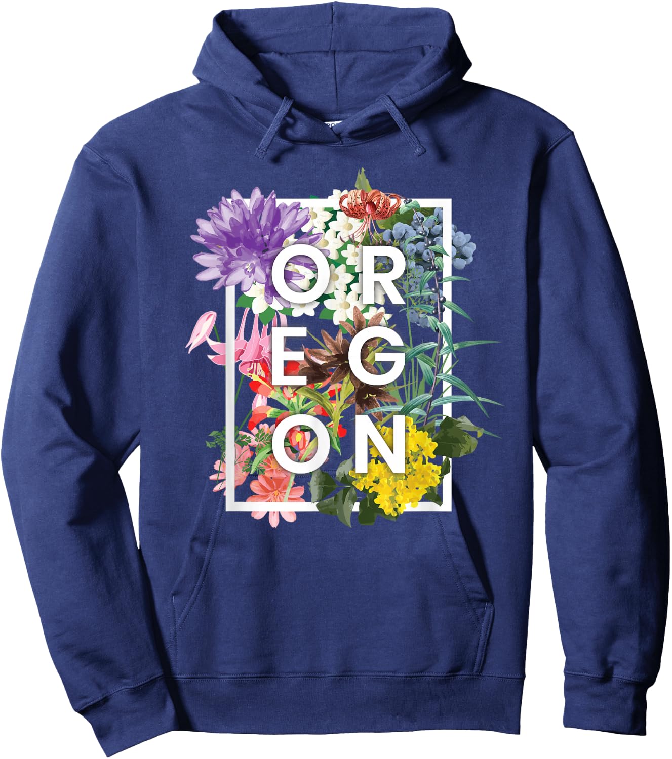 Flowers of Oregon Word Art - Oregon State USA Souvenir Hoodie - Hoodie | Navy