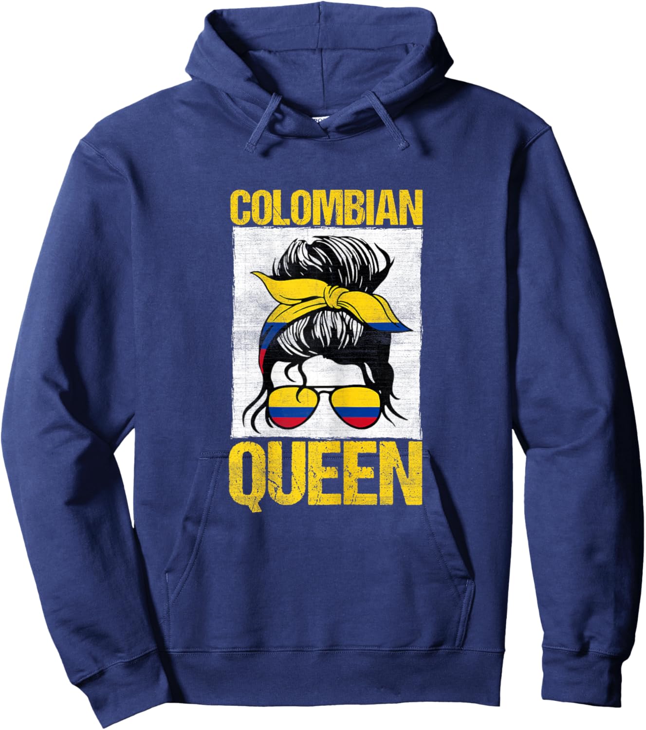 Columbia Queen Latino Americans Messy Bun Funny Colombian Hoodie - Hoodie | Navy