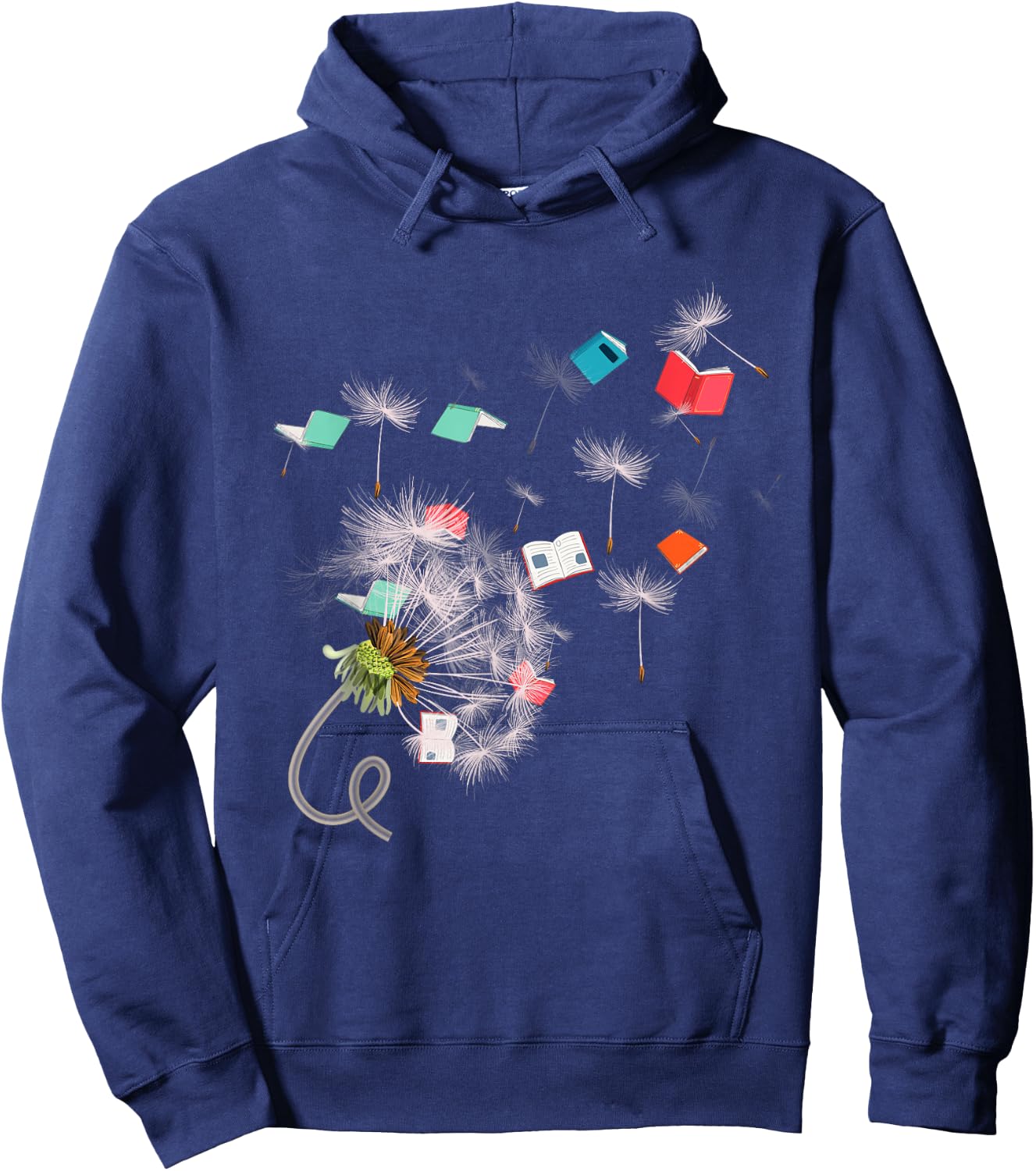 Book Reading Lover Librarian Gift Dandelion Reading Hoodie - Hoodie | Navy