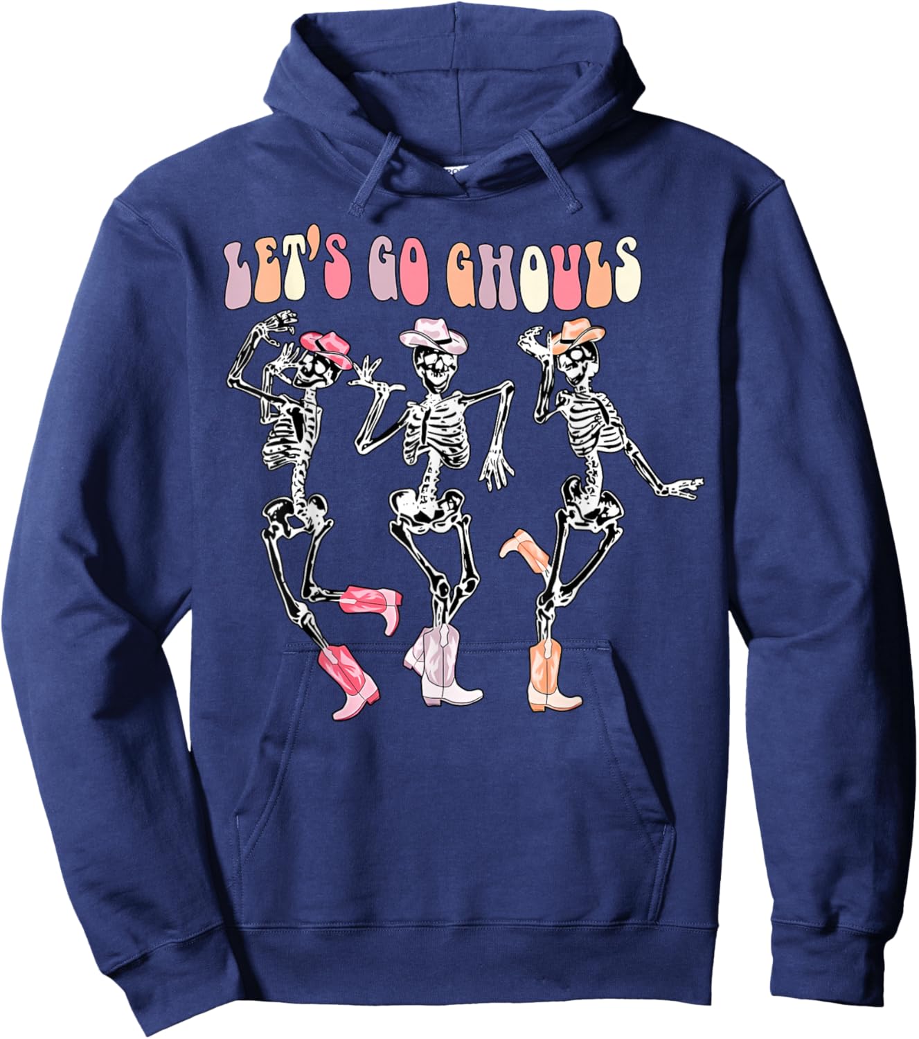 Let's Go Ghouls Dancing Skeleton Cowboy Western Halloween Hoodie - Hoodie | Navy