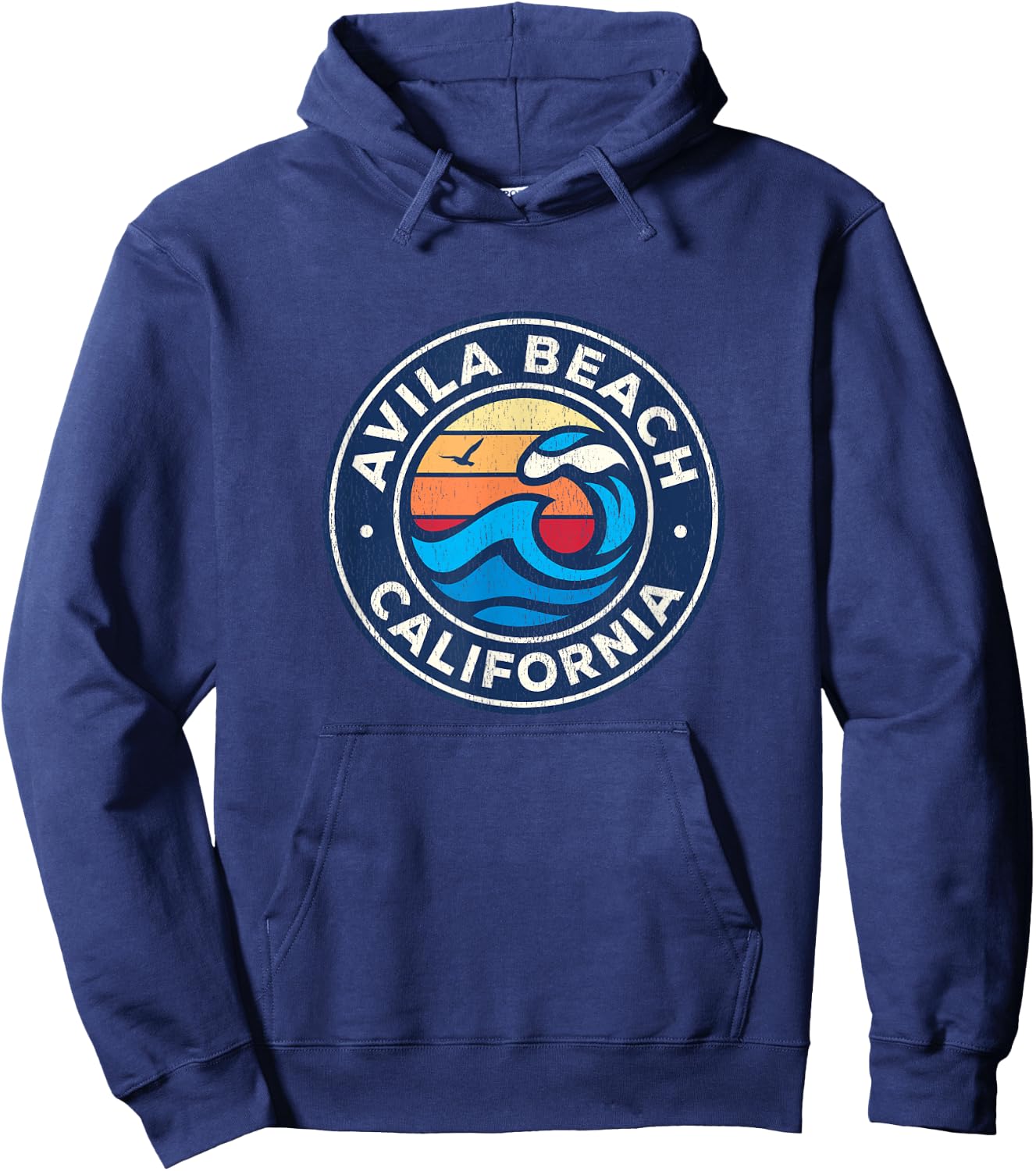 Avila Beach California CA Vintage Nautical Waves Design Men Women Kids Hoodie - Hoodie | Navy