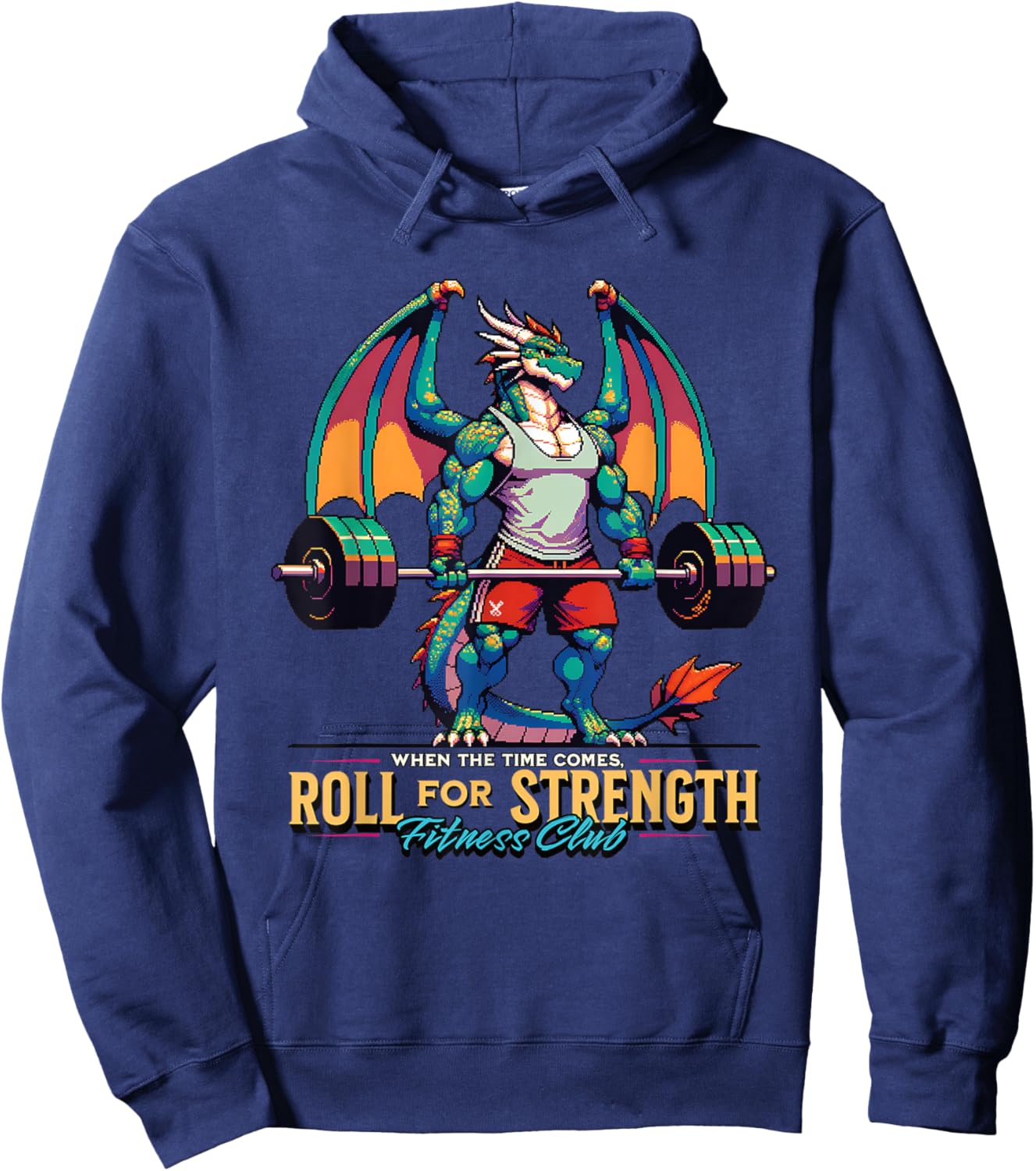 Roll for Strength Gym TTRPG Roleplaying Cool Workout Pixel Hoodie - Hoodie | Navy
