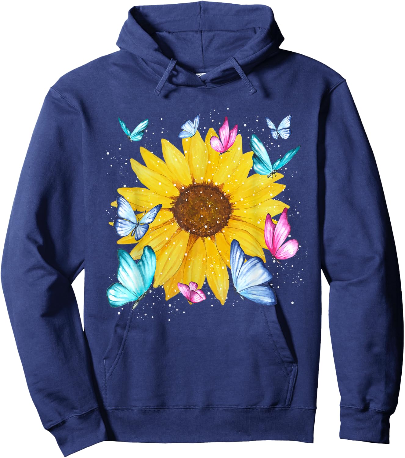 Beautiful Nature Yellow Flowers Florist Butterfly Sunflower Hoodie - Hoodie | Navy