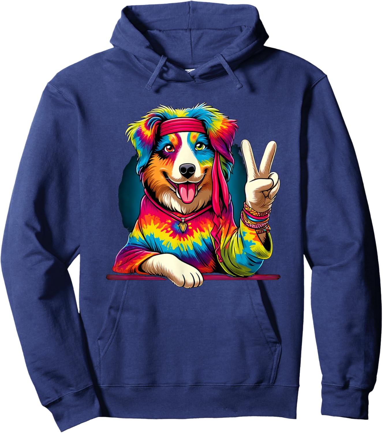 Peace Sign Tie Dye Australian Shepherd dog Hoodie - Hoodie | Navy