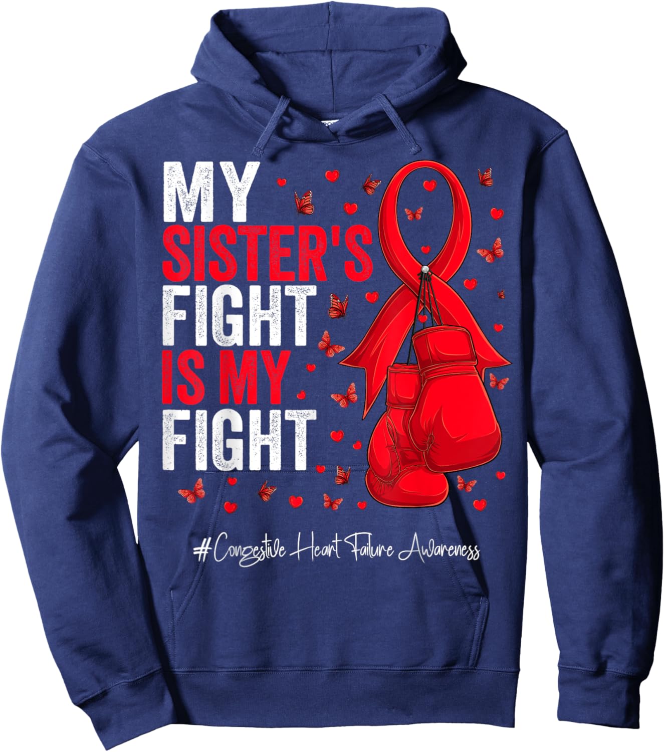 Red Ribbon Sister Congestive Heart Failure Awareness Hoodie - Hoodie | Navy
