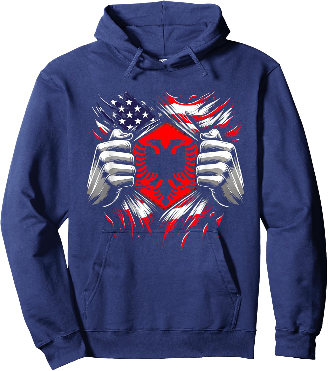 Skenderbeg Albania Inside and Kosovo flag proud Albanian Hoodie - Hoodie | Navy