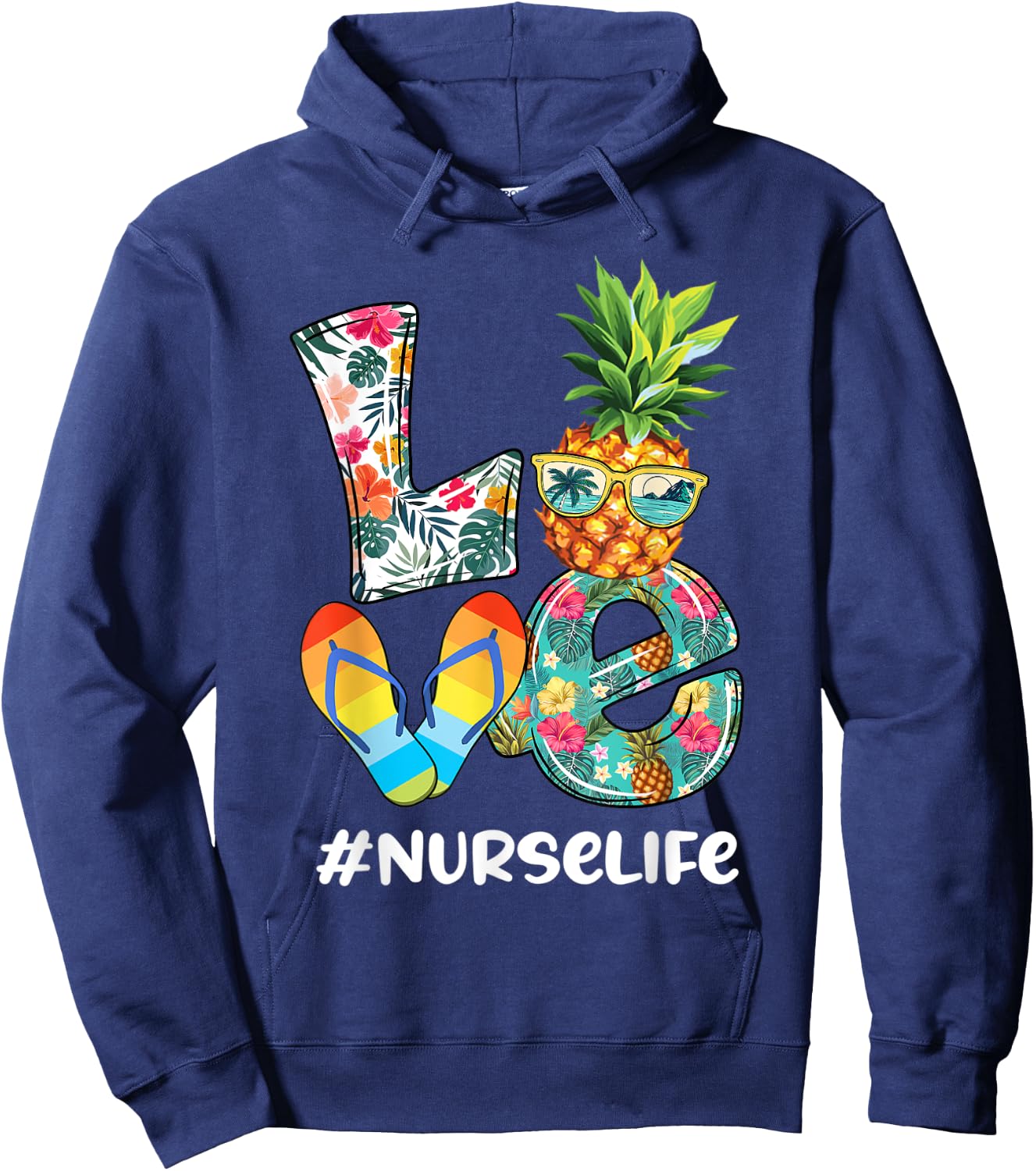 Cute Love Summer Pineapple Tropical Flip Flop Nurse Life Men Women Kids Hoodie - Hoodie | Navy