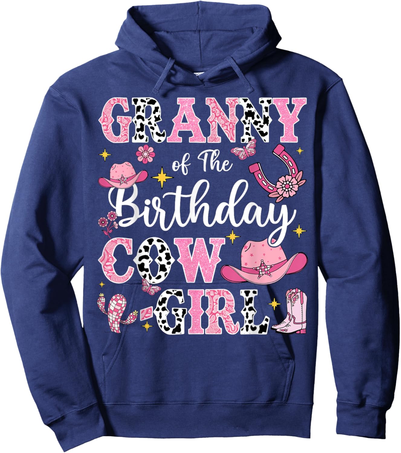 Granny Of The Birthday Cow-Girl Rodeo Cow Girl Birthday Hoodie - Hoodie | Navy