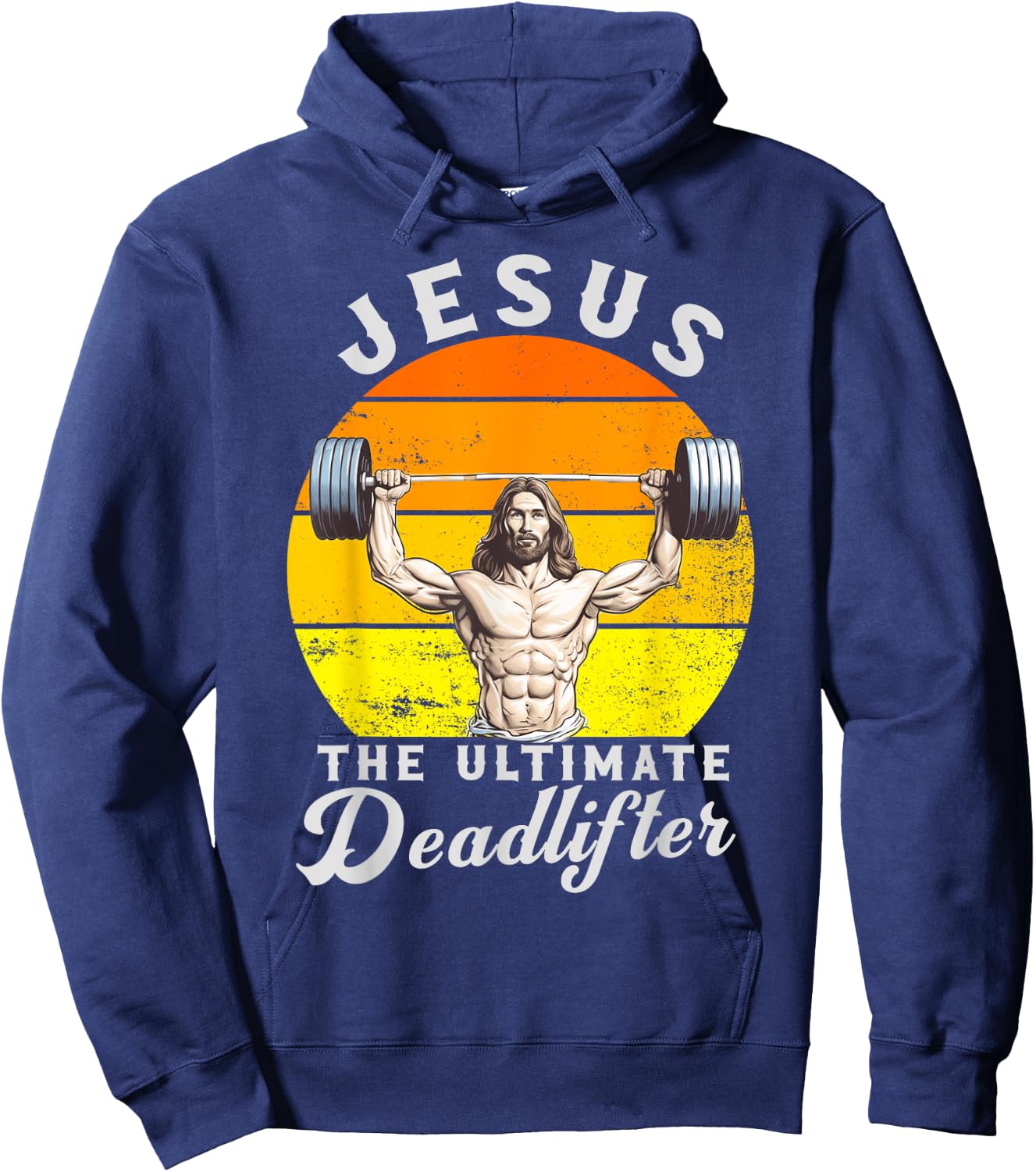 Jesus The Ultimate Deadlifted Retro Jesus Christian Gym Hoodie - Hoodie | Navy