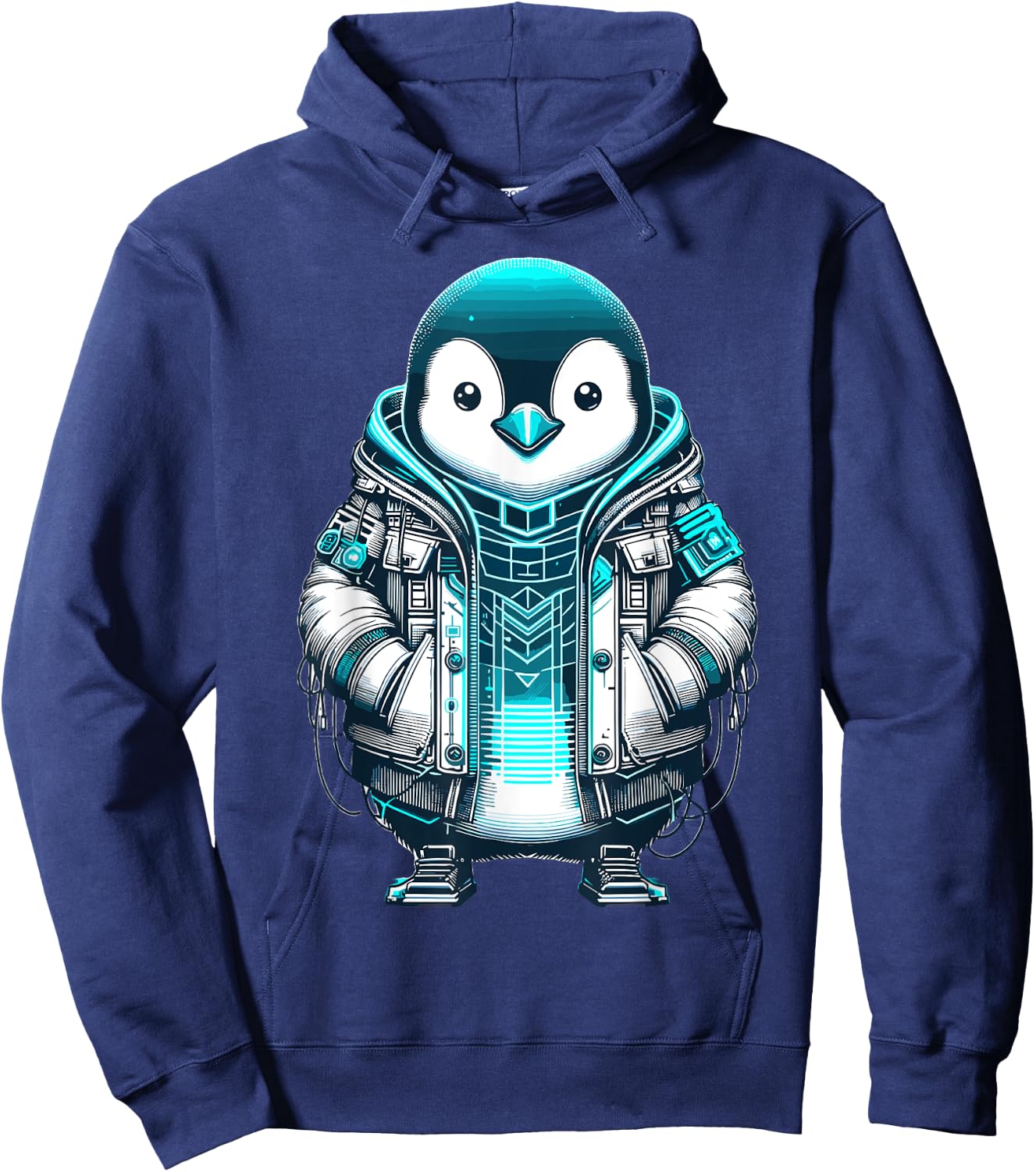 Cool Synthwave Cyberpunk Penguin Lover Futuristic Penguin Hoodie - Hoodie | Navy