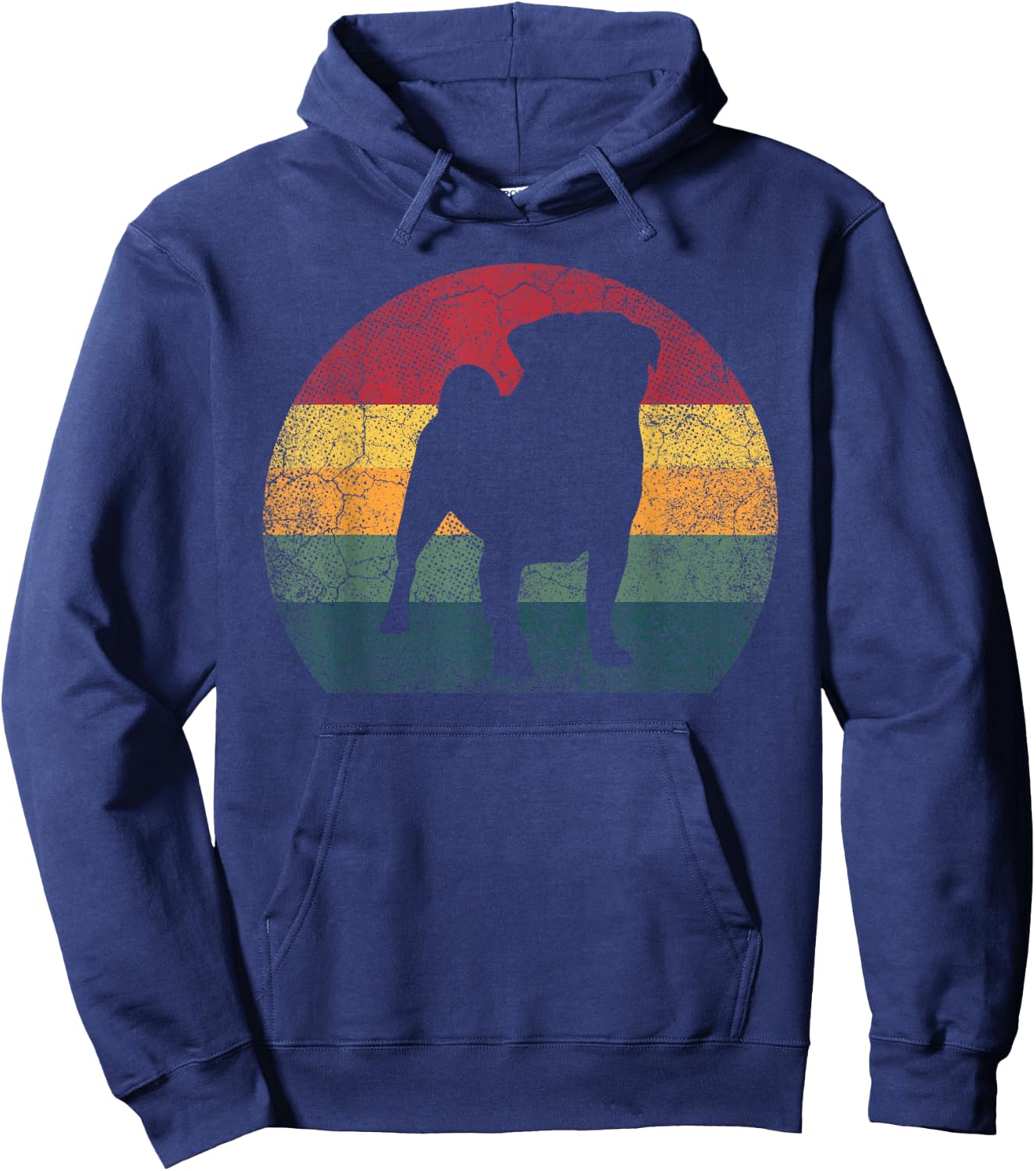 Pug Dog Vintage Distressed Retro Style Men Women Gift Hoodie - Hoodie | Navy