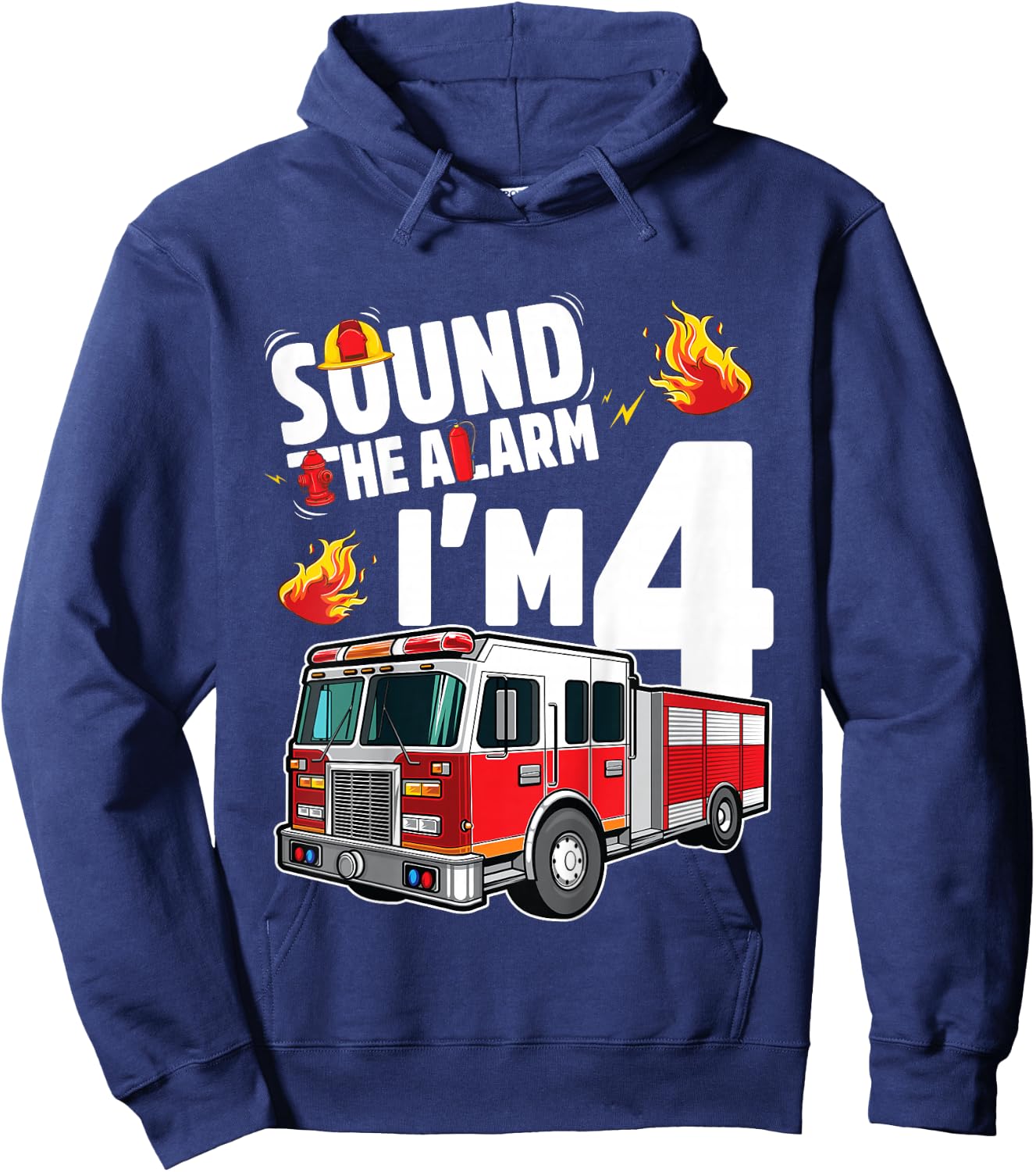 Fire Truck 4th Birthday Boy Firefighter 4 Year Old Hoodie - Hoodie | Navy