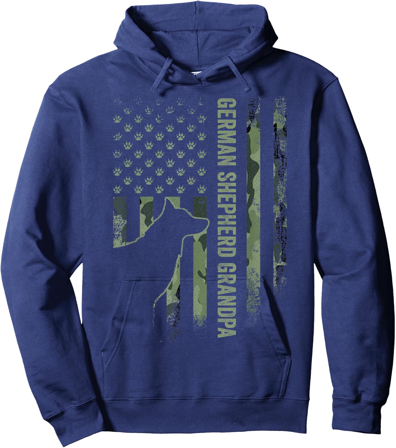 American Camo Flag Proud German Shepherd Grandpa Silhouette Hoodie - Hoodie | Navy