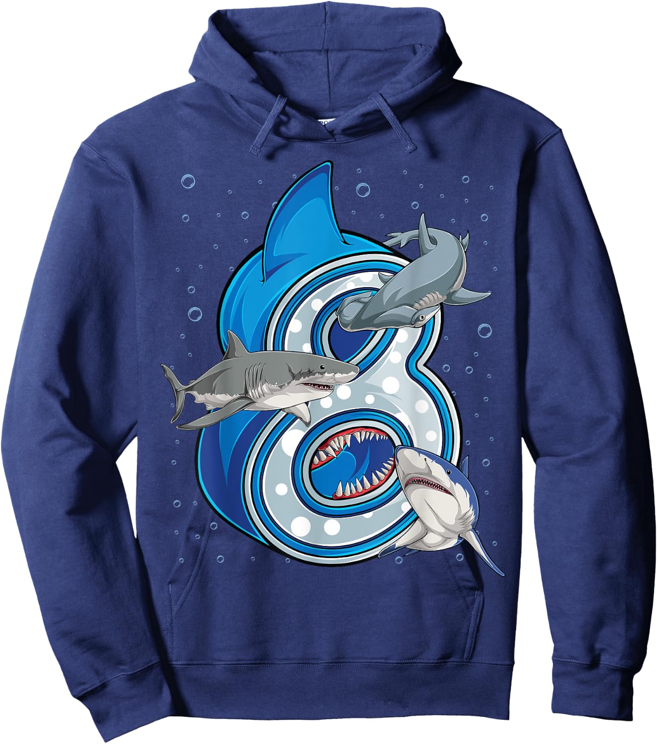8th Birthday Boys Shark 8 years Old Ocean Shark B-day Hoodie - Hoodie | Navy
