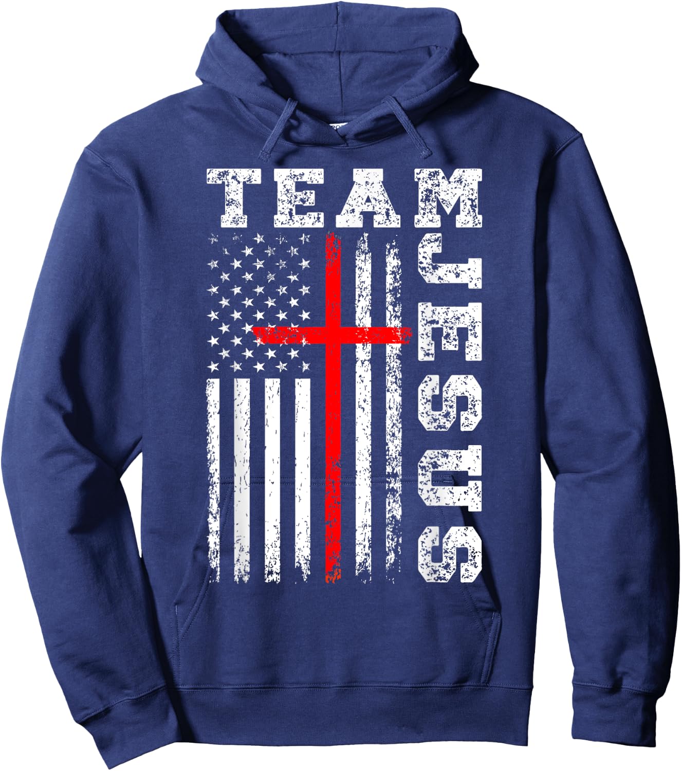 Team Jesus Cross And US Flag Hoodie - Hoodie | Navy
