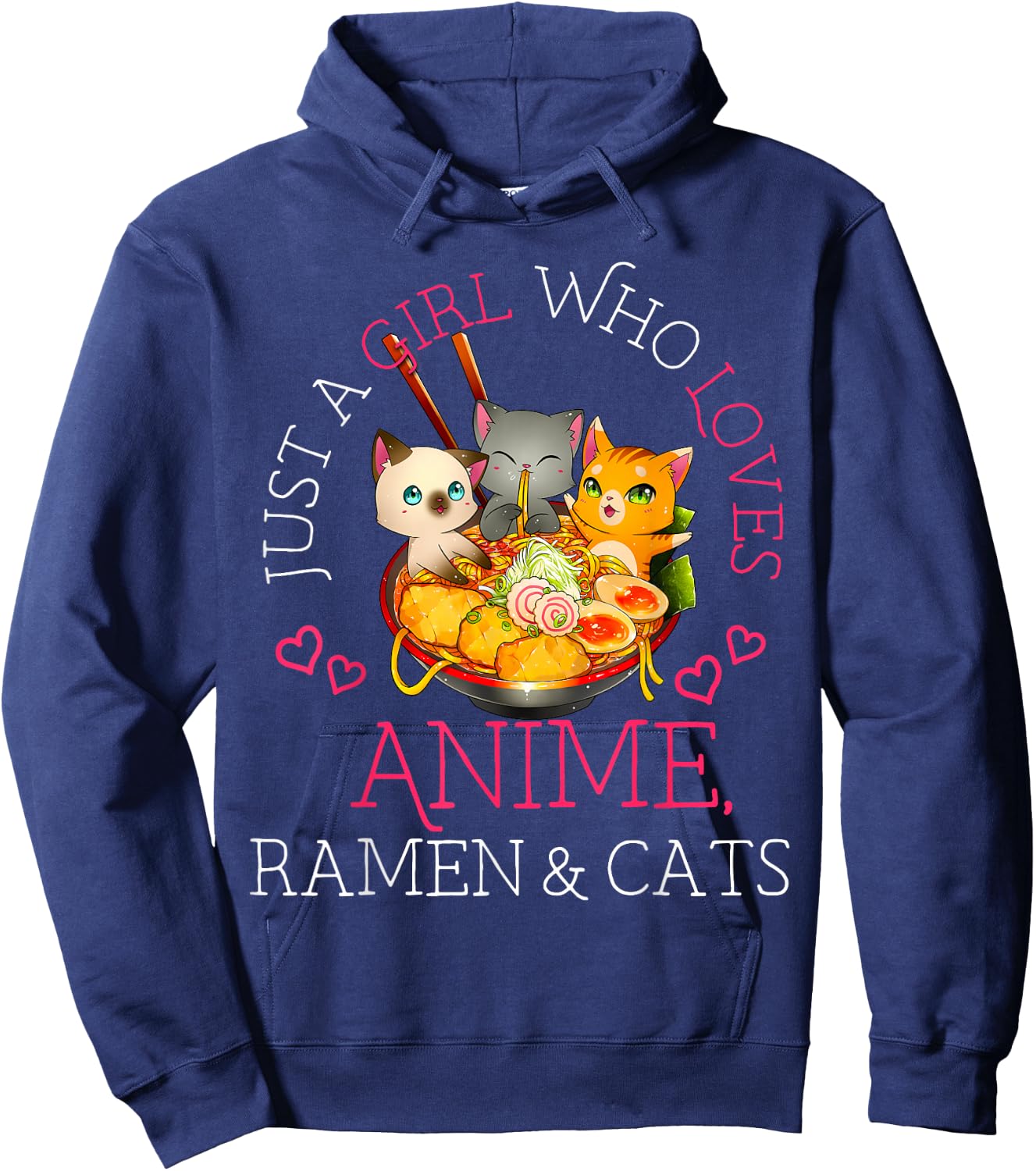 Just a Girl Anime Ramen and Cats Gift Manga Hoodie - Hoodie | Navy
