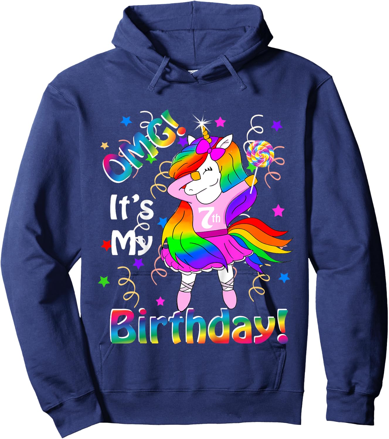 OMG It's My 7th Birthday Girls Unicorn (7 years old) outfit Hoodie - Hoodie | Navy