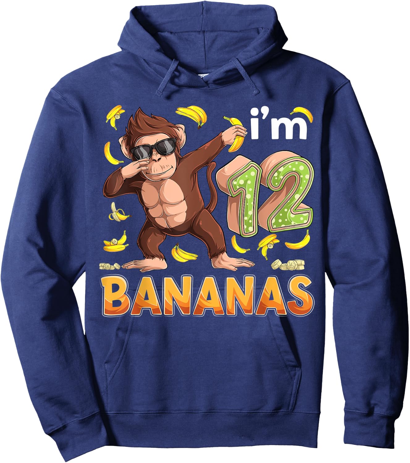 12 Year Old Monkey Birthday Safari Jungle Animal 12th B-day Hoodie - Hoodie | Navy