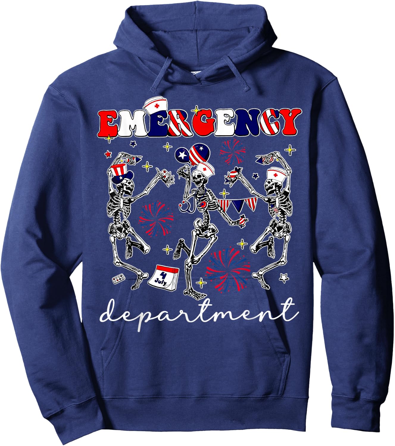 Emergency Department Skeleton Dancing ER Nurse 4th Of July Hoodie - Hoodie | Navy