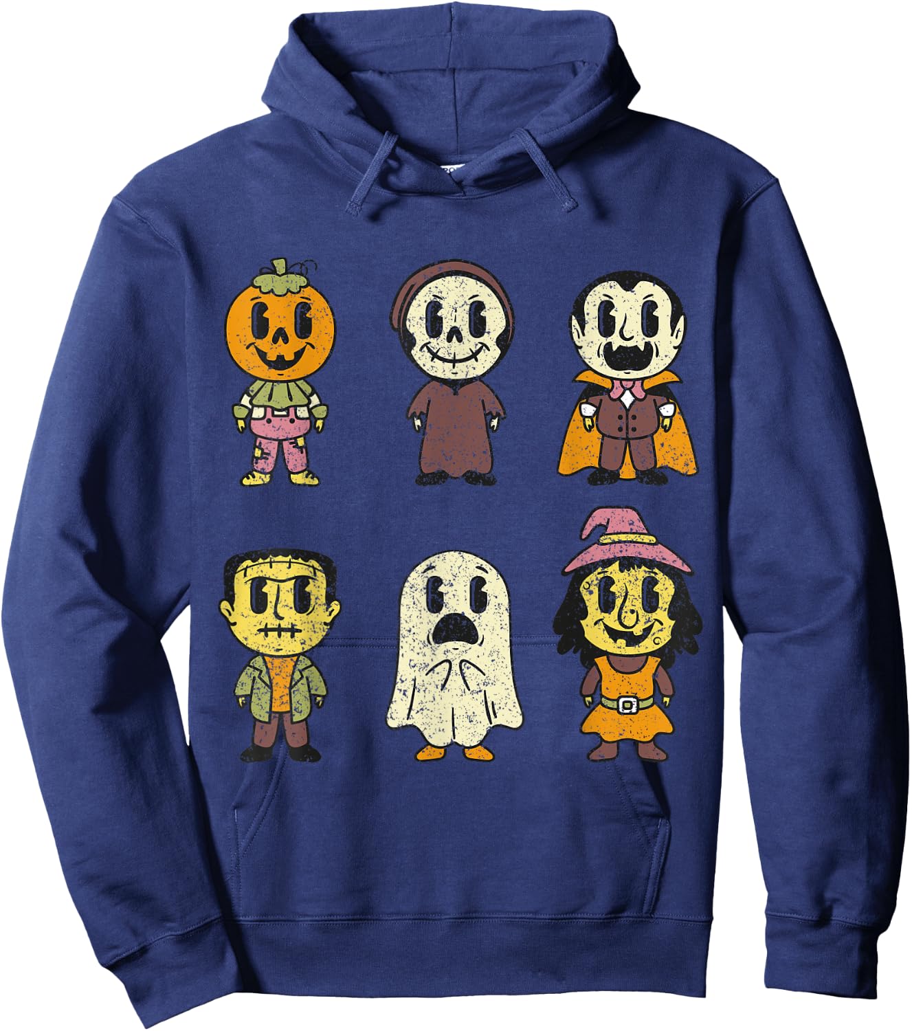 Vintage Halloween Pumpkin Witch Ghost Vampire Retro Gift Hoodie - Hoodie | Navy