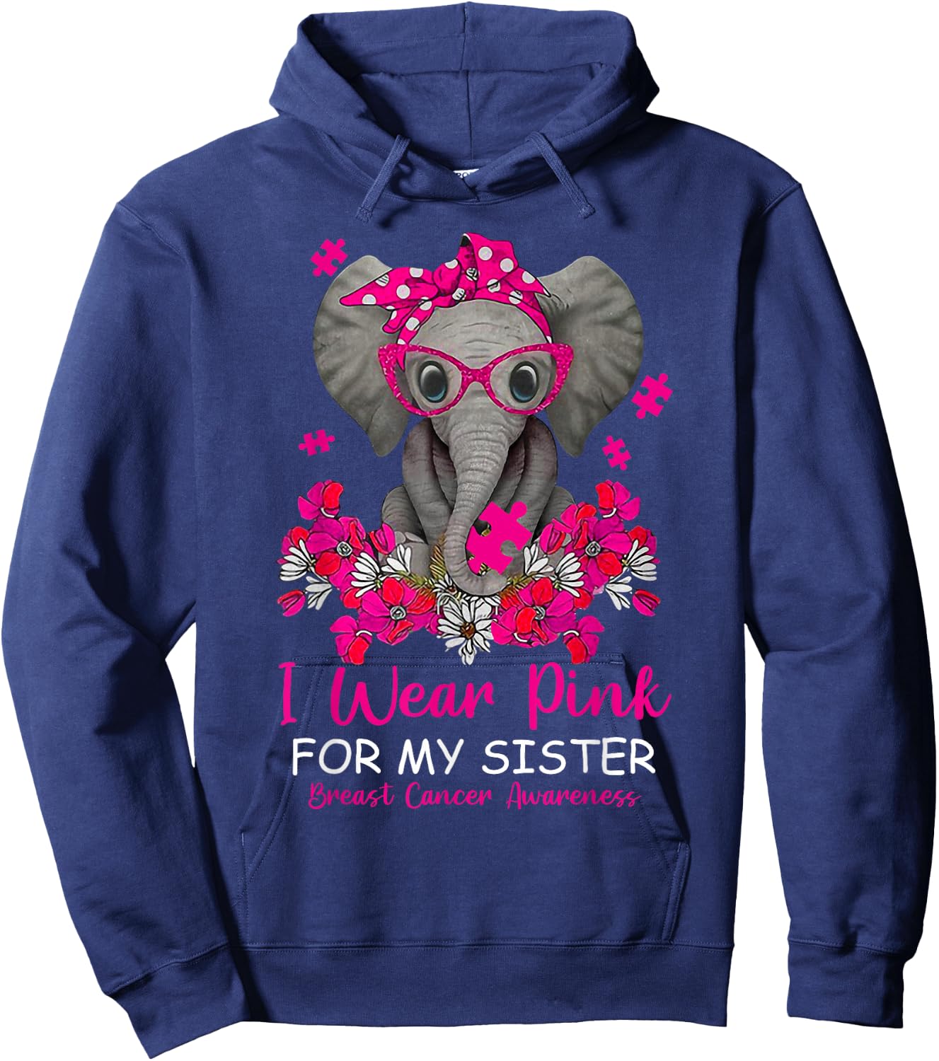 I Wear Pink For My Sister Elephant Breast Cancer Awareness Hoodie - Hoodie | Navy