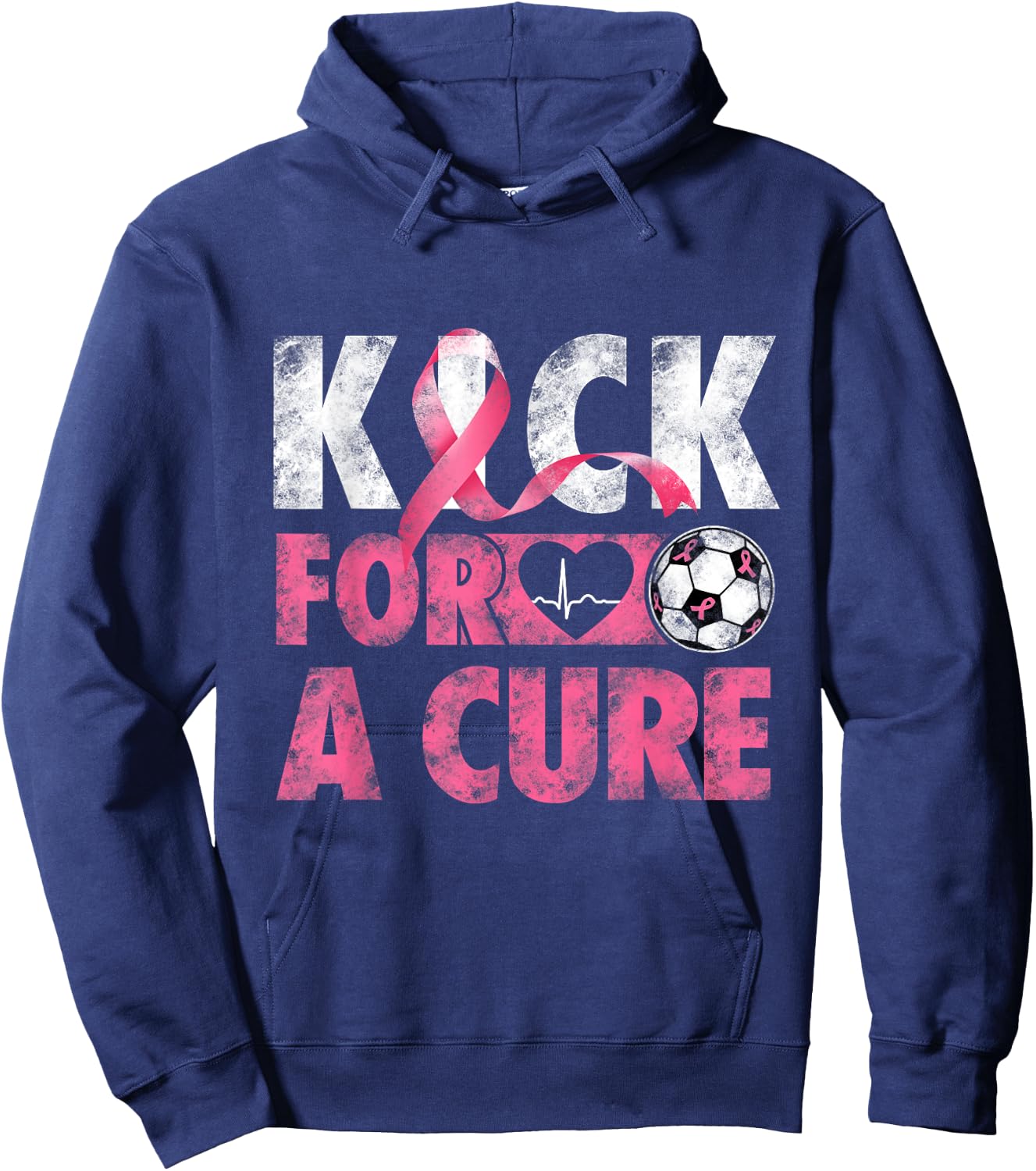 Kick For a Cure Breast Cancer Awareness Pink Ribbon Soccer Hoodie - Hoodie | Navy