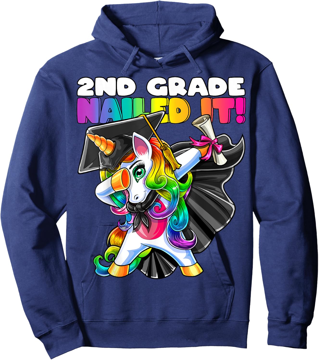 Dabbing Unicorn 2nd Grade Graduation Cap Gown Gift Girls Hoodie - Hoodie | Navy